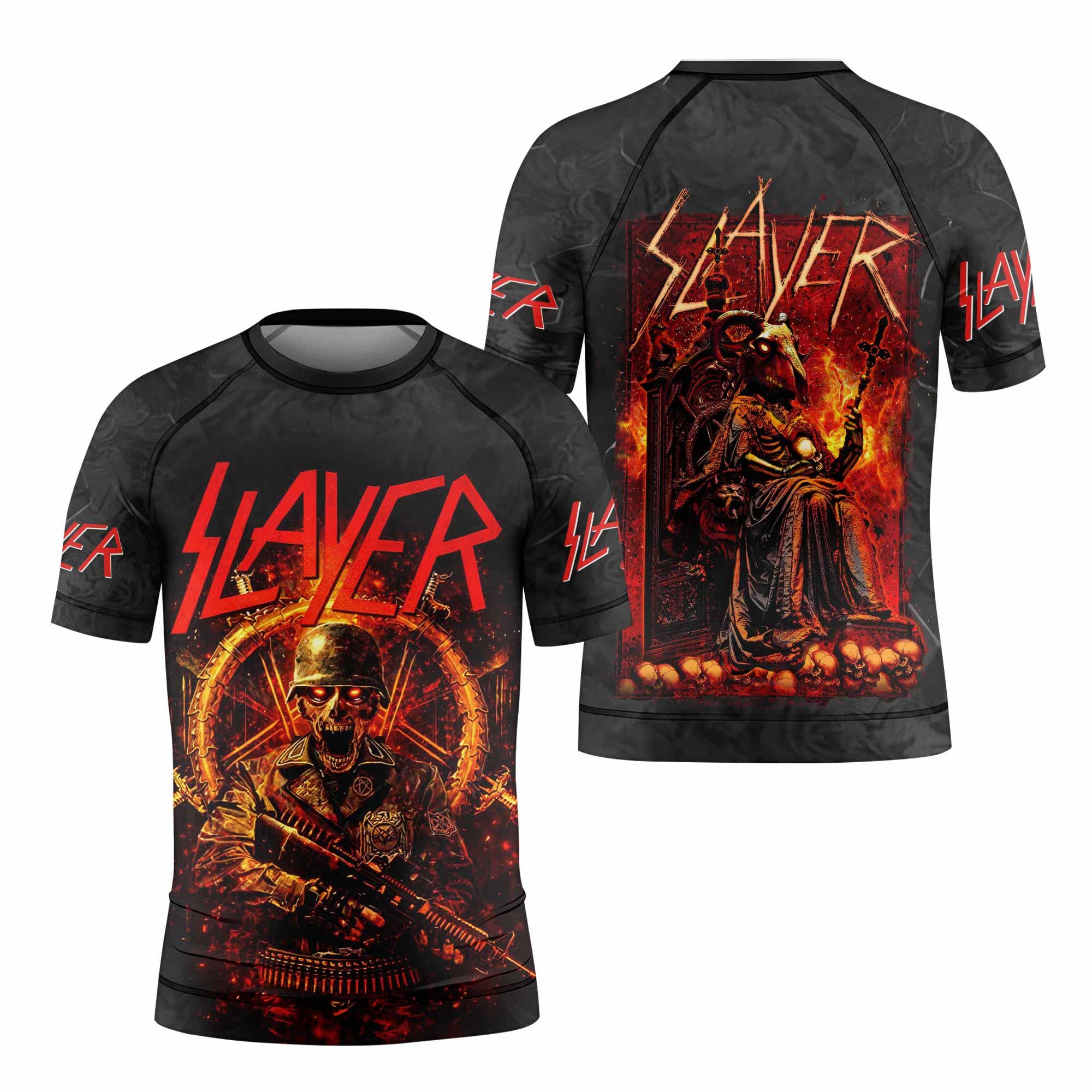 Slayer Goat Skull Kids Rash Guard Short Sleeve - front view mockup