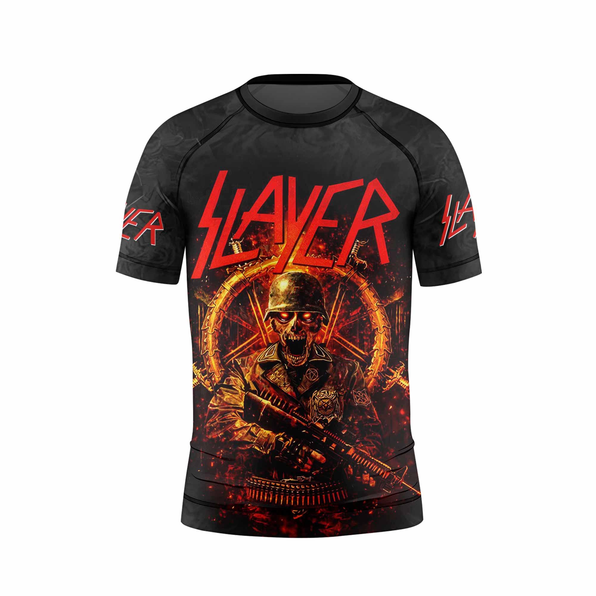 Slayer Goat Skull Kids Rash Guard Short Sleeve - back view mockup