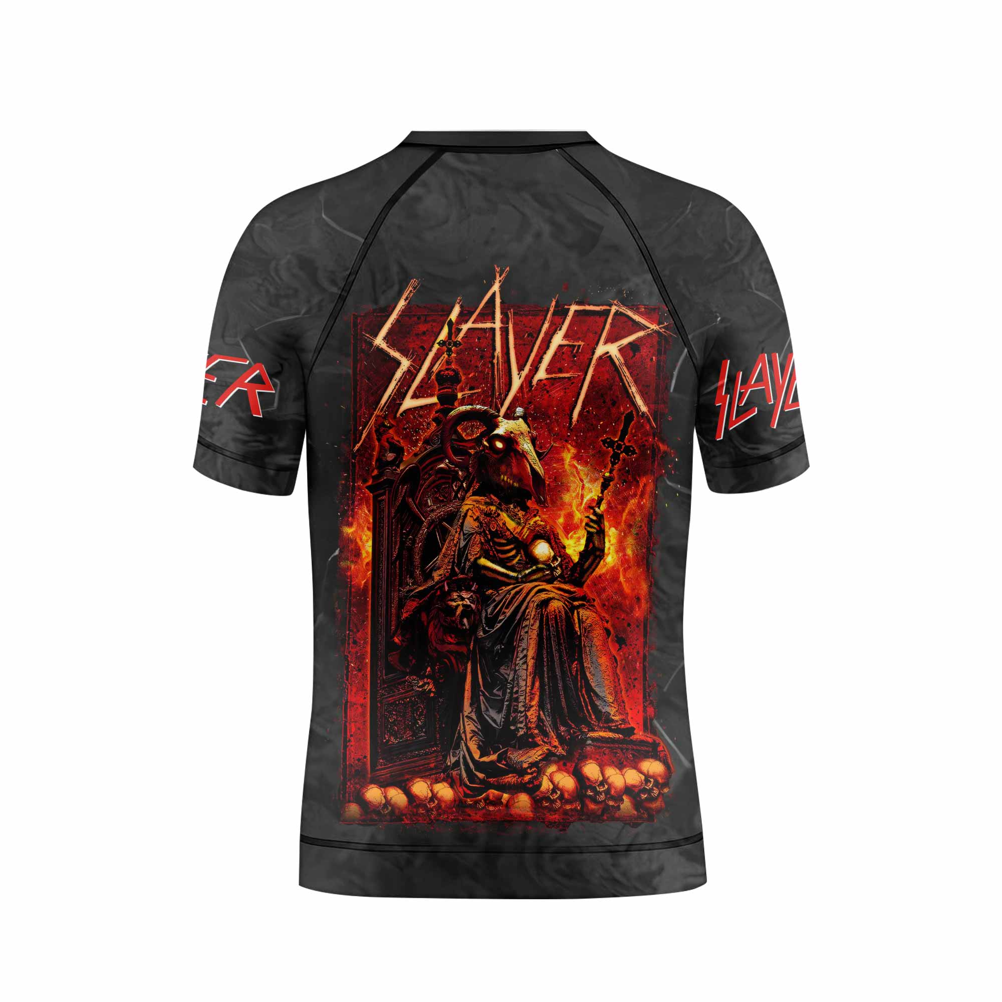 Slayer Goat Skull Kids Rash Guard Short Sleeve - boy's lifestyle view