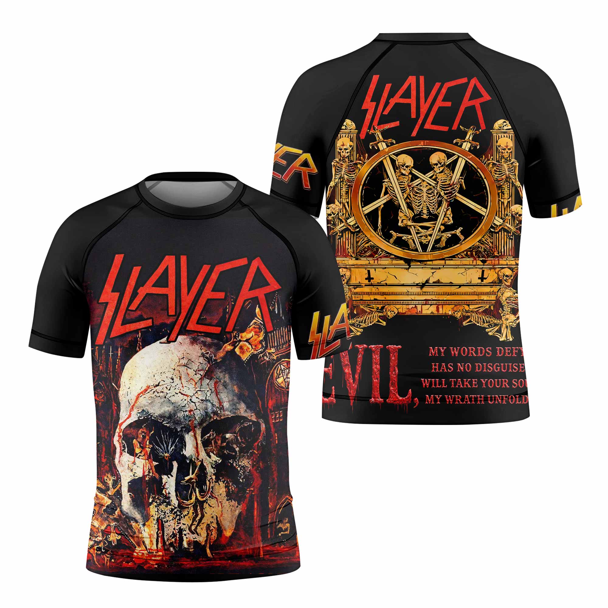 Slayer South Of Heaven Kids Rash Guard Short Sleeve - front and back view