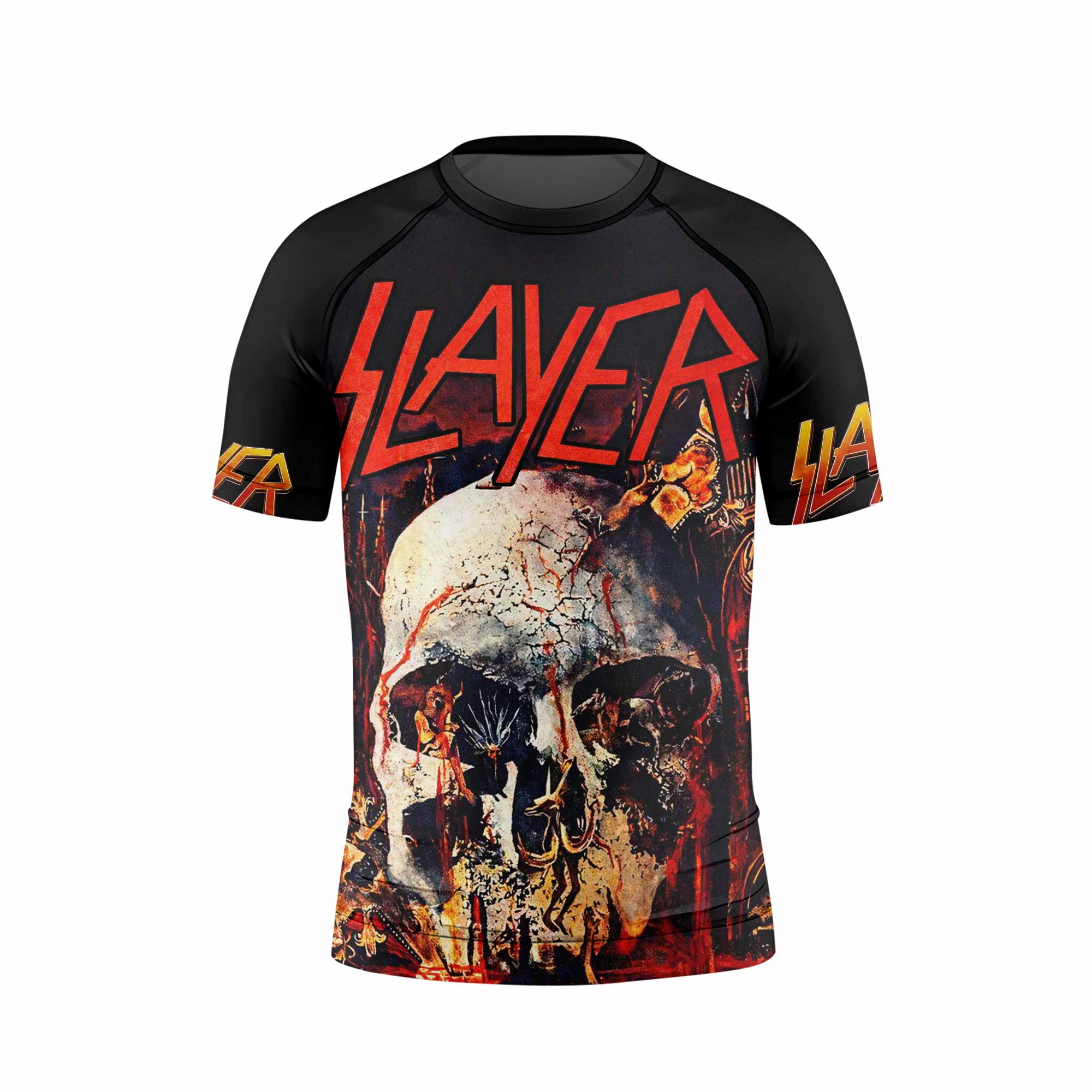 Slayer South Of Heaven Kids Rash Guard Short Sleeve - front view mockup