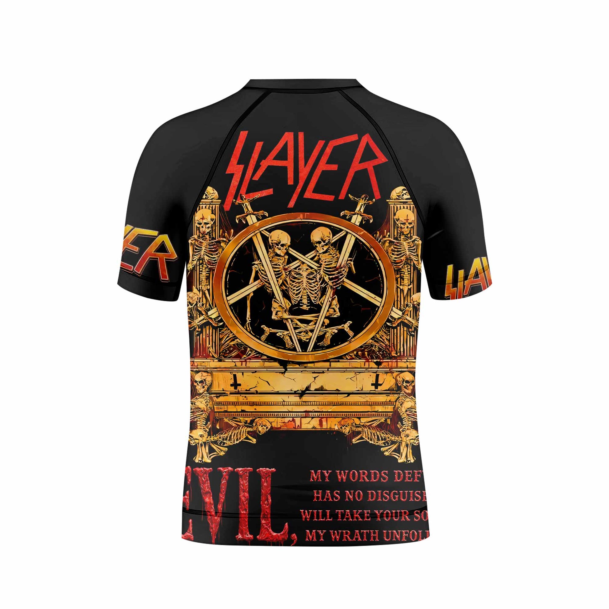 Slayer South Of Heaven Kids Rash Guard Short Sleeve - back view mockup
