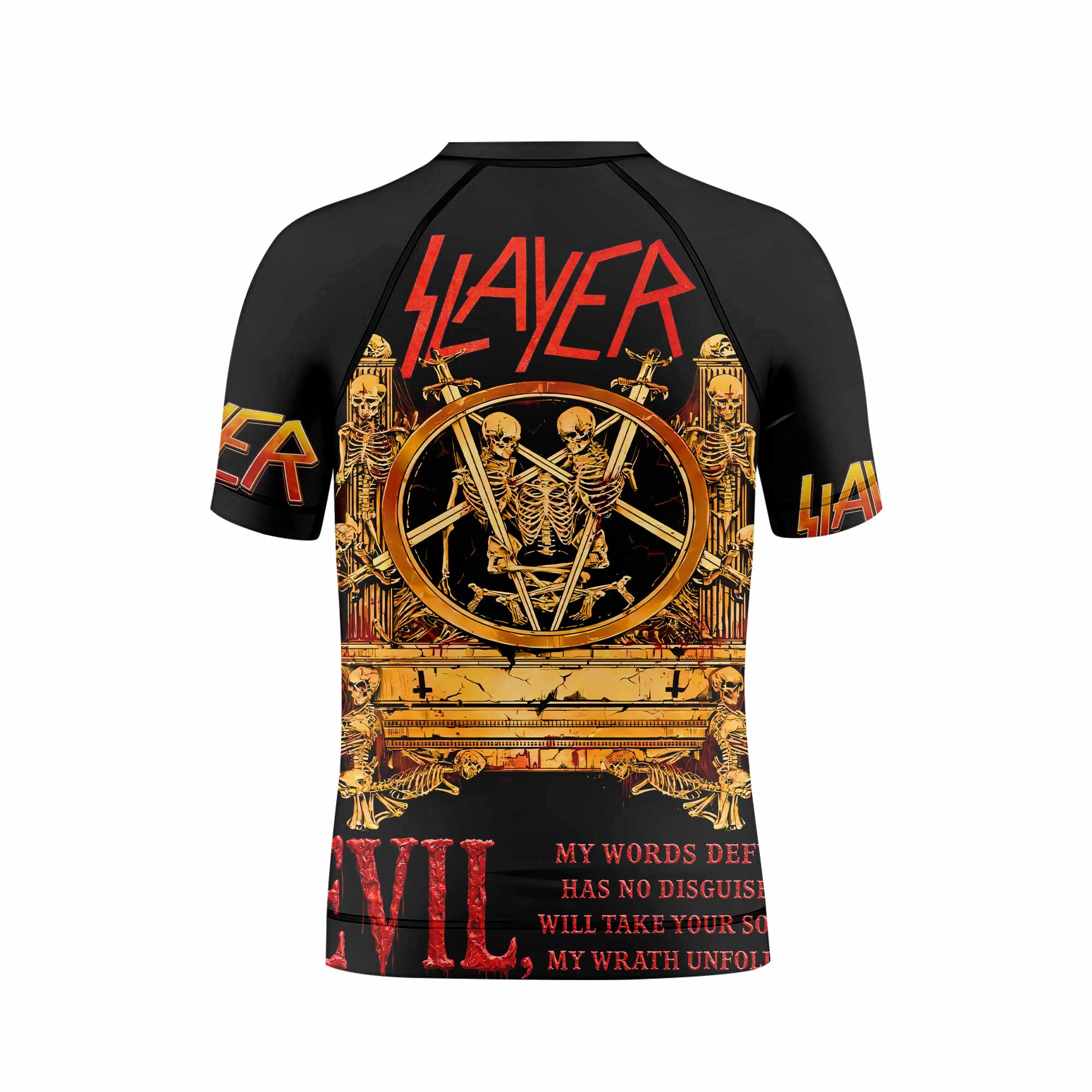 Slayer South Of Heaven Kids Rash Guard Short Sleeve - back view mockup