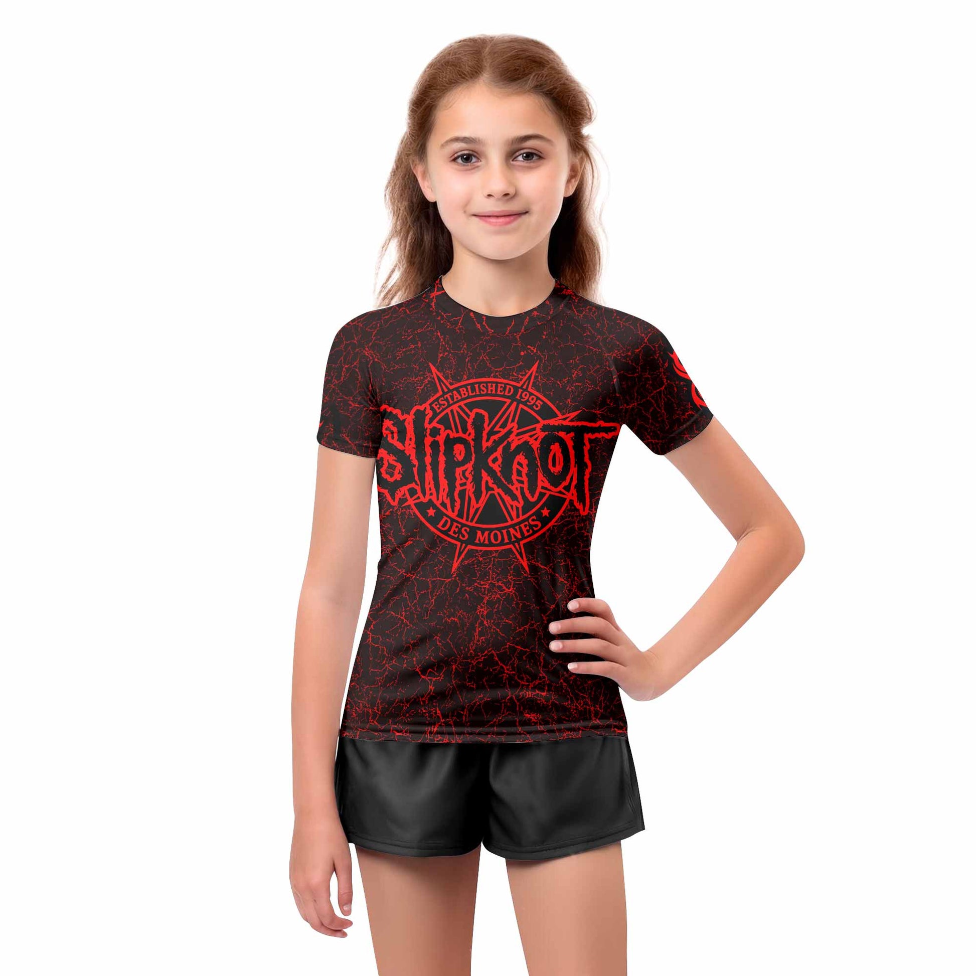 Slipknot Rotting Goat Kids Rash Guard Short Sleeve - girl's lifestyle view