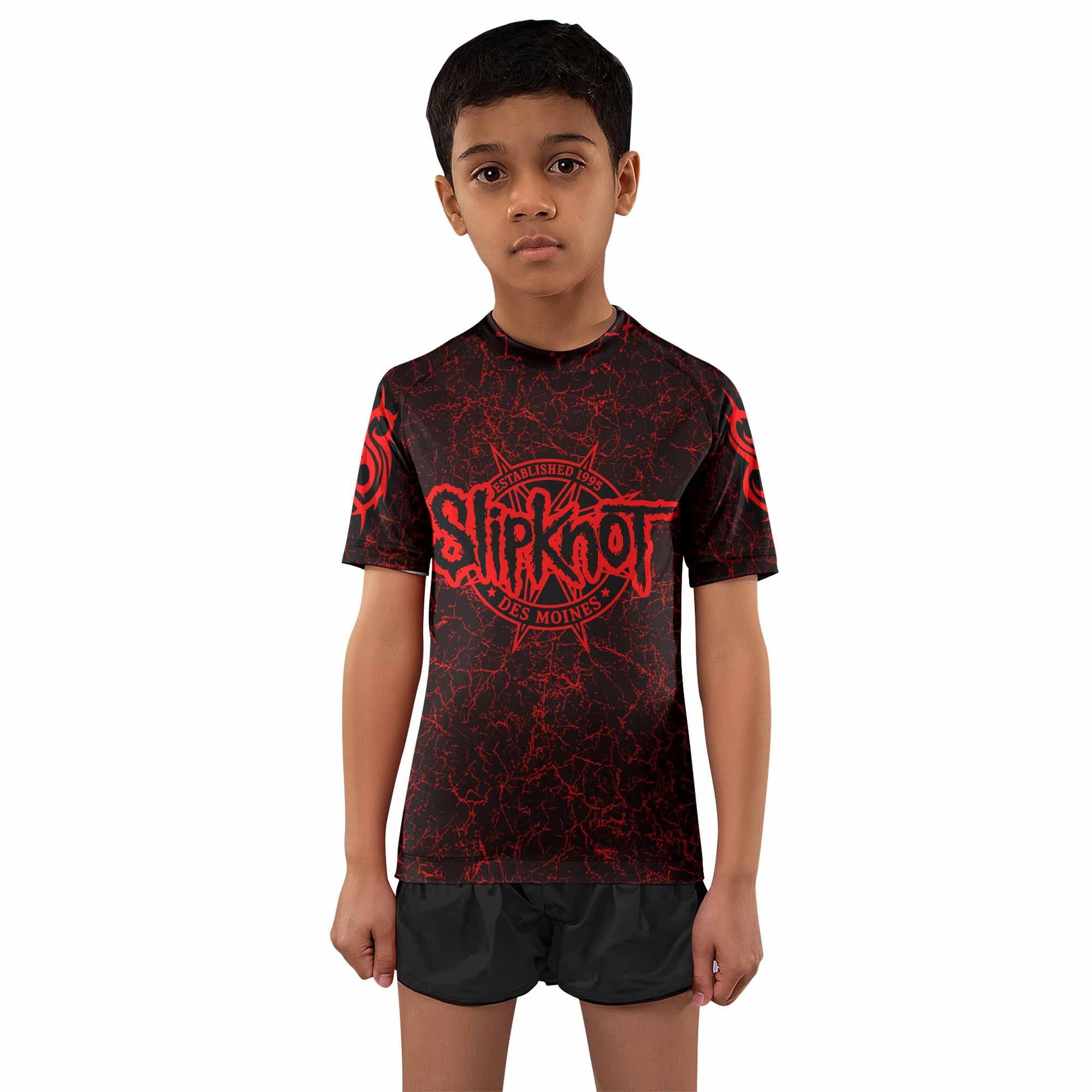 Slipknot Rotting Goat Kids Rash Guard Short Sleeve - front and back view