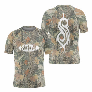 Slipknot Forest Camo Kids Rash Guard Short Sleeve - front and back view