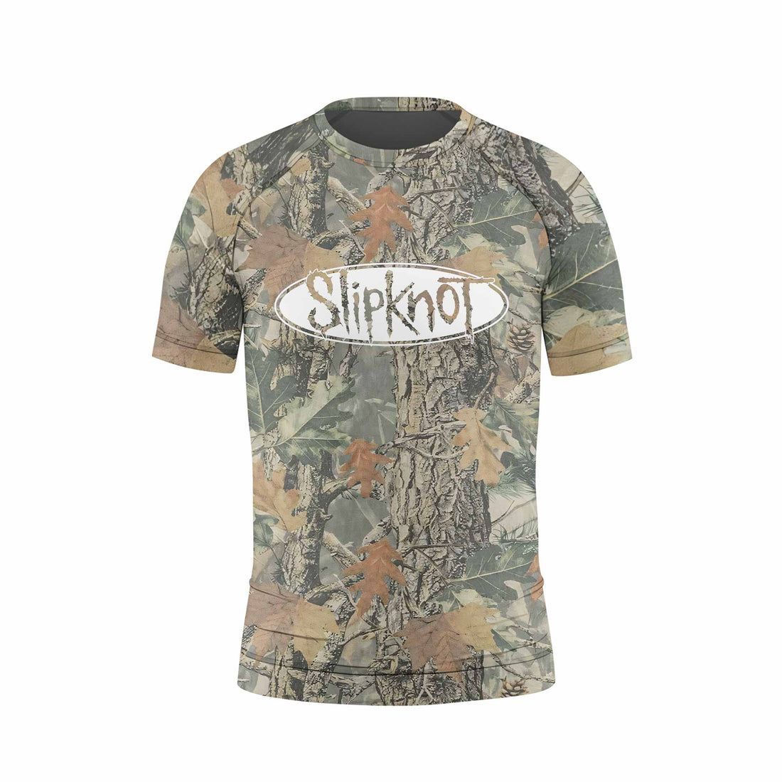 Slipknot Forest Camo Kids Rash Guard Short Sleeve - front and back view