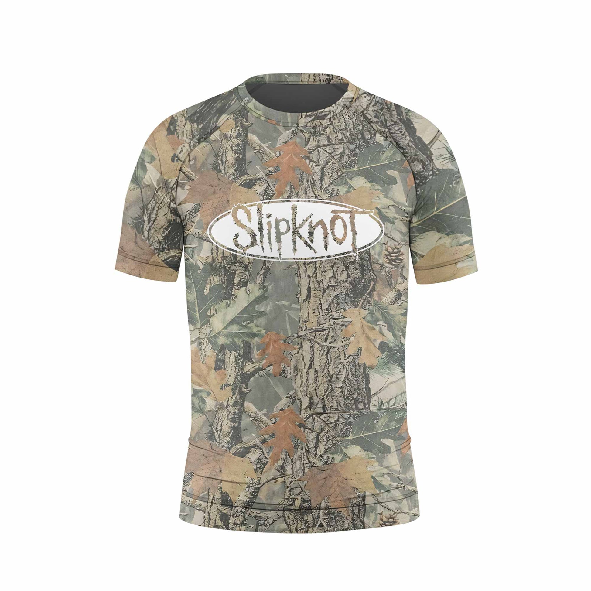 Slipknot Forest Camo Kids Rash Guard Short Sleeve - front view mockup