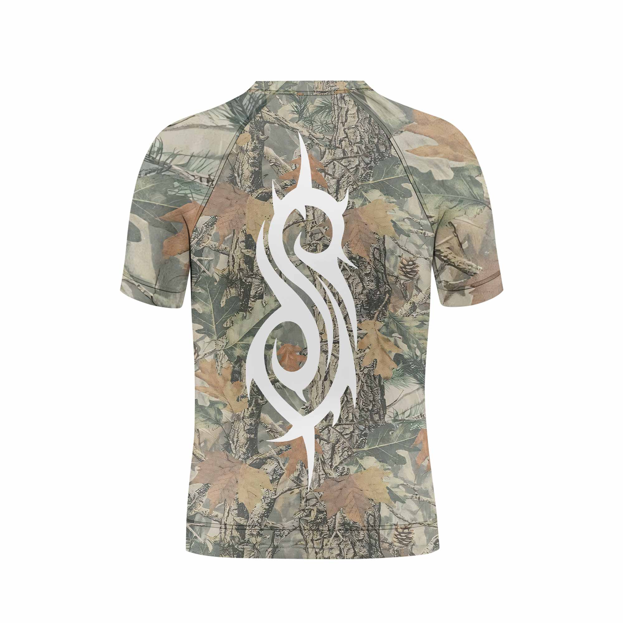 Slipknot Forest Camo Kids Rash Guard Short Sleeve - back view mockup