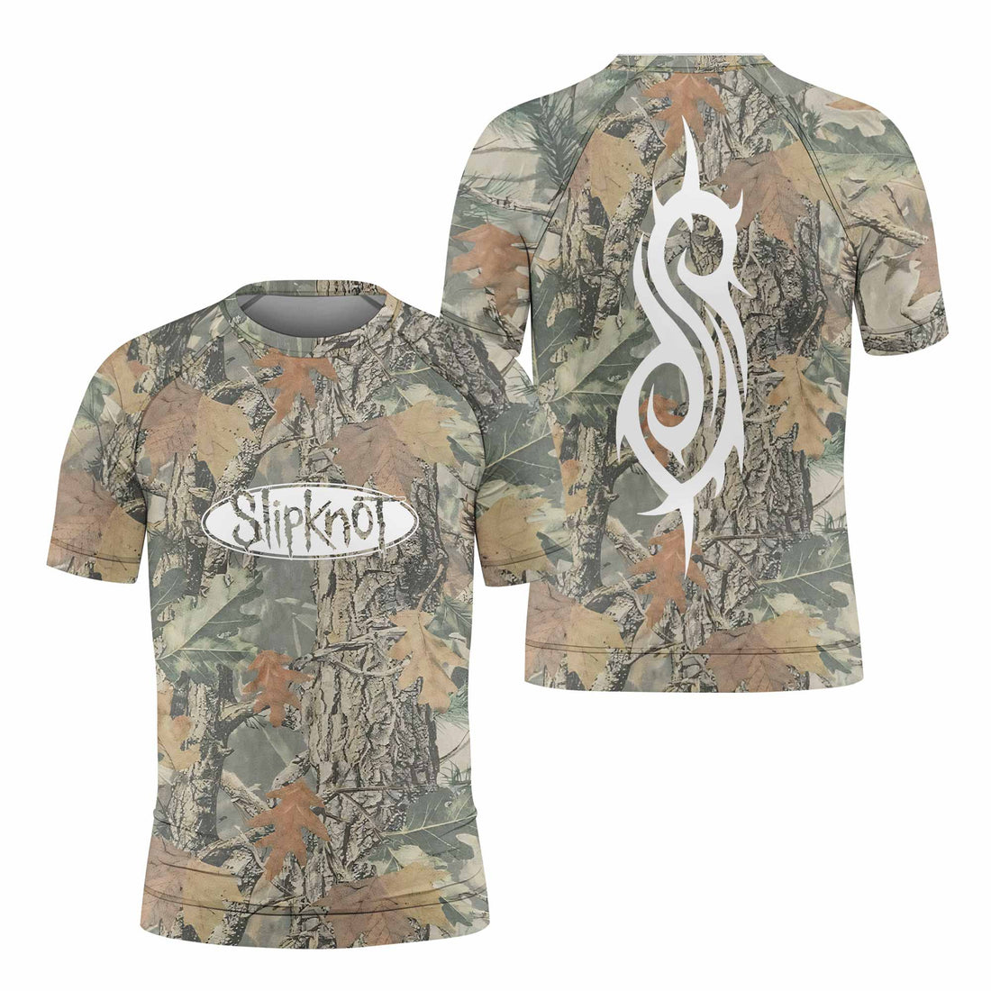 Slipknot Forest Camo Kids Rash Guard Short Sleeve - front and back view
