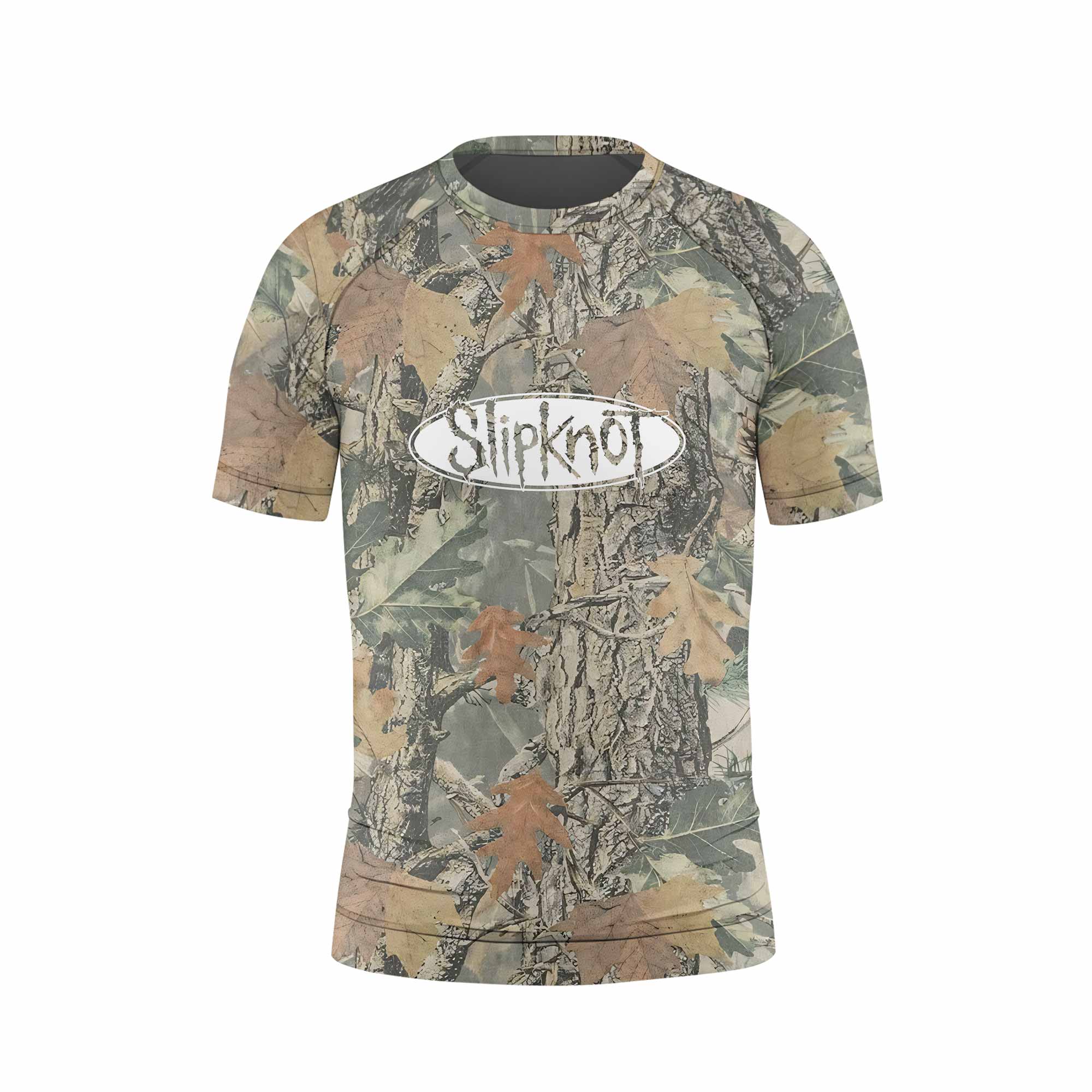 Slipknot Forest Camo Kids Rash Guard Short Sleeve - back view mockup