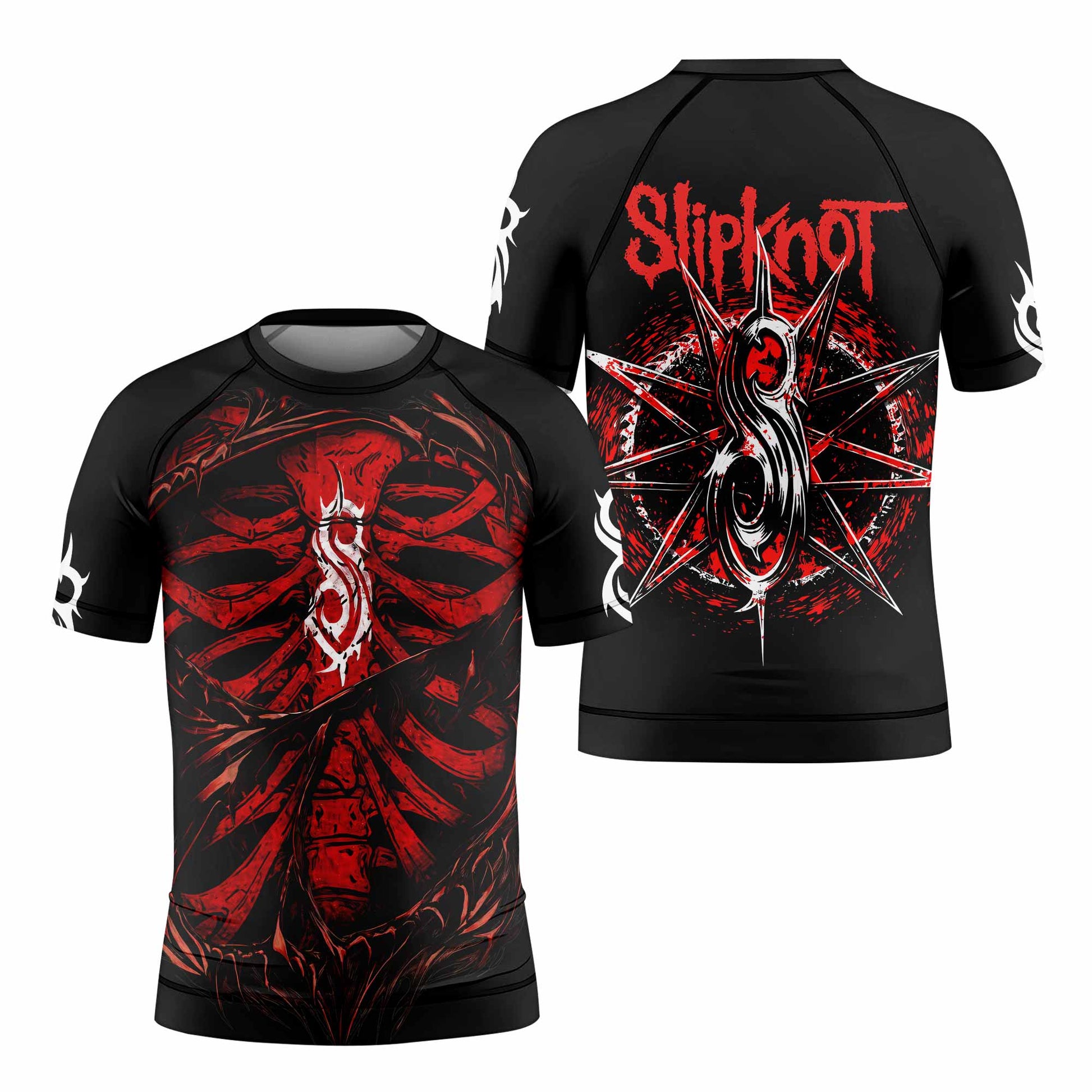 Slipknot Crimson Ribcage Kids Rash Guard Short Sleeve - front and back view