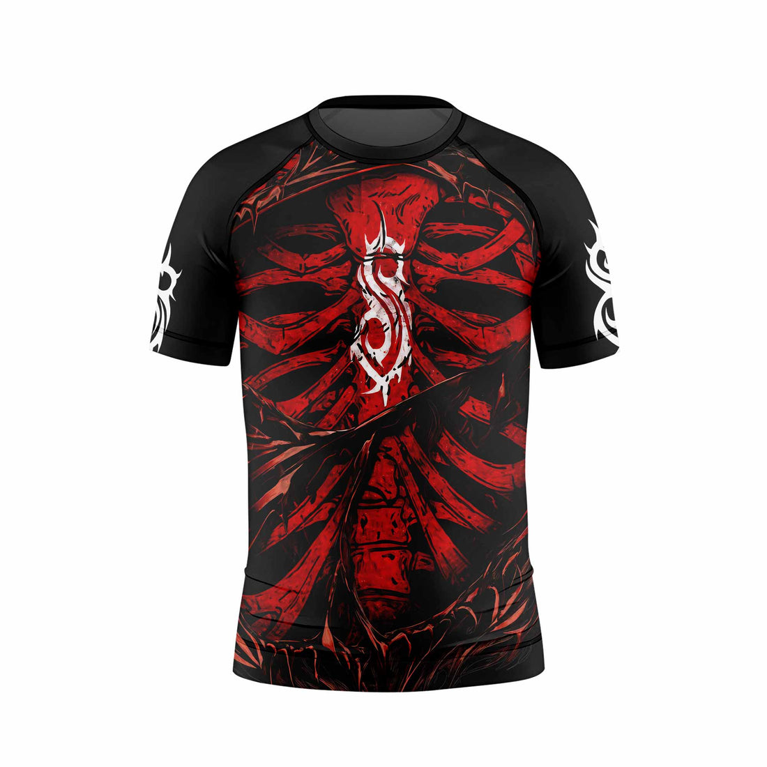 Slipknot Crimson Ribcage Kids Rash Guard Short Sleeve - front and back view