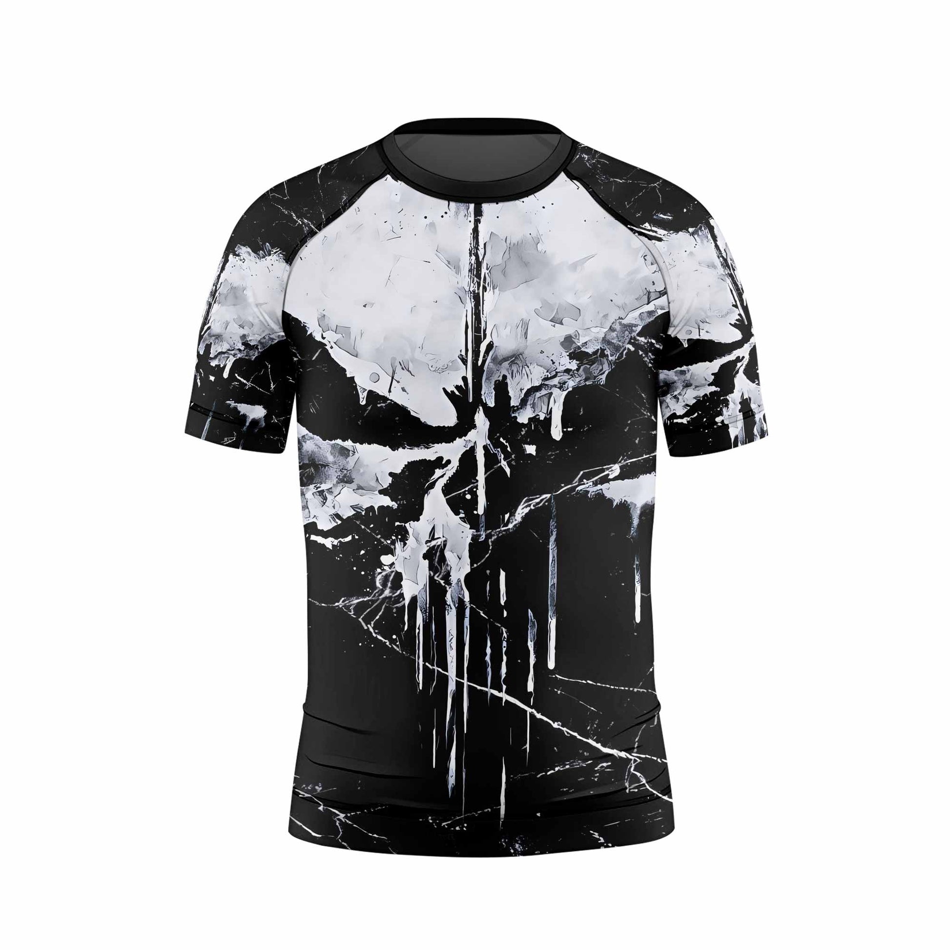 Punisher War Skull Kids Rash Guard Short Sleeve - front view mockup