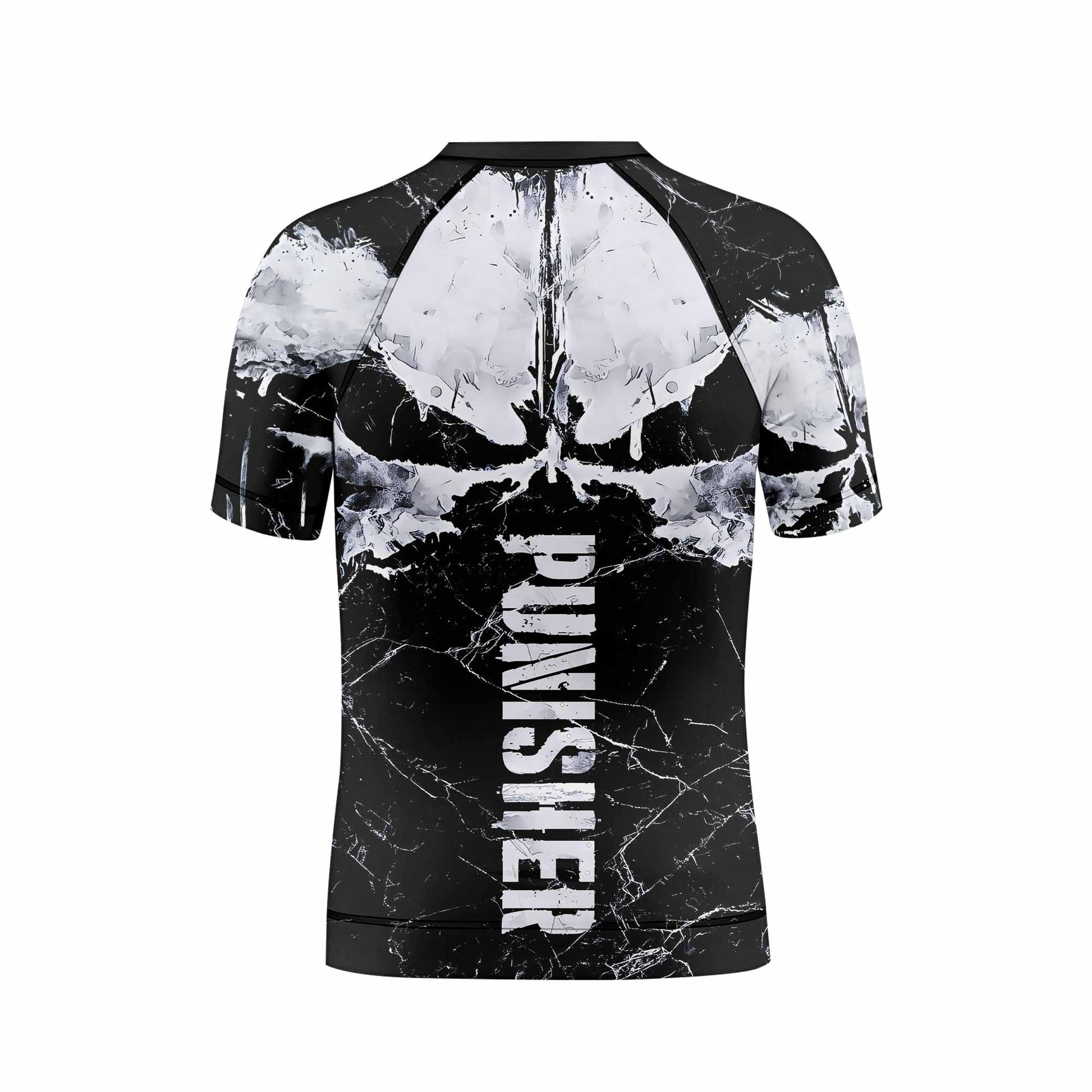 Punisher War Skull Kids Rash Guard Short Sleeve - back view mockup