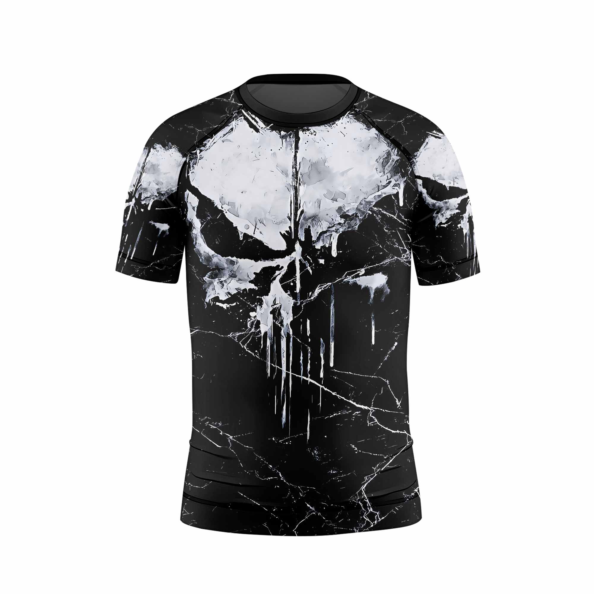 Punisher War Skull Kids Rash Guard Short Sleeve - back view mockup