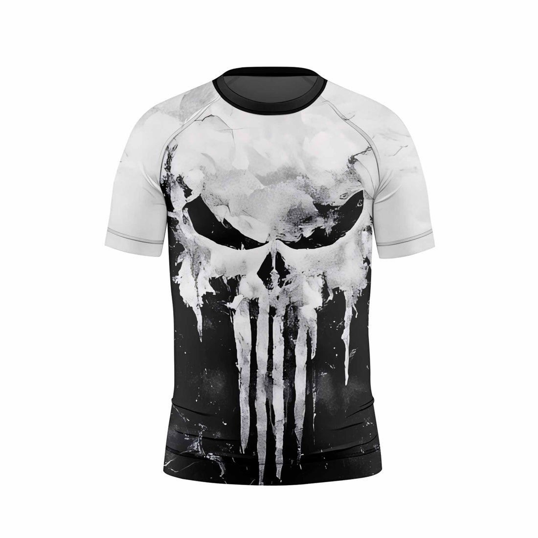 Punisher Ghost Skull Kids Rash Guard Short Sleeve - front and back view