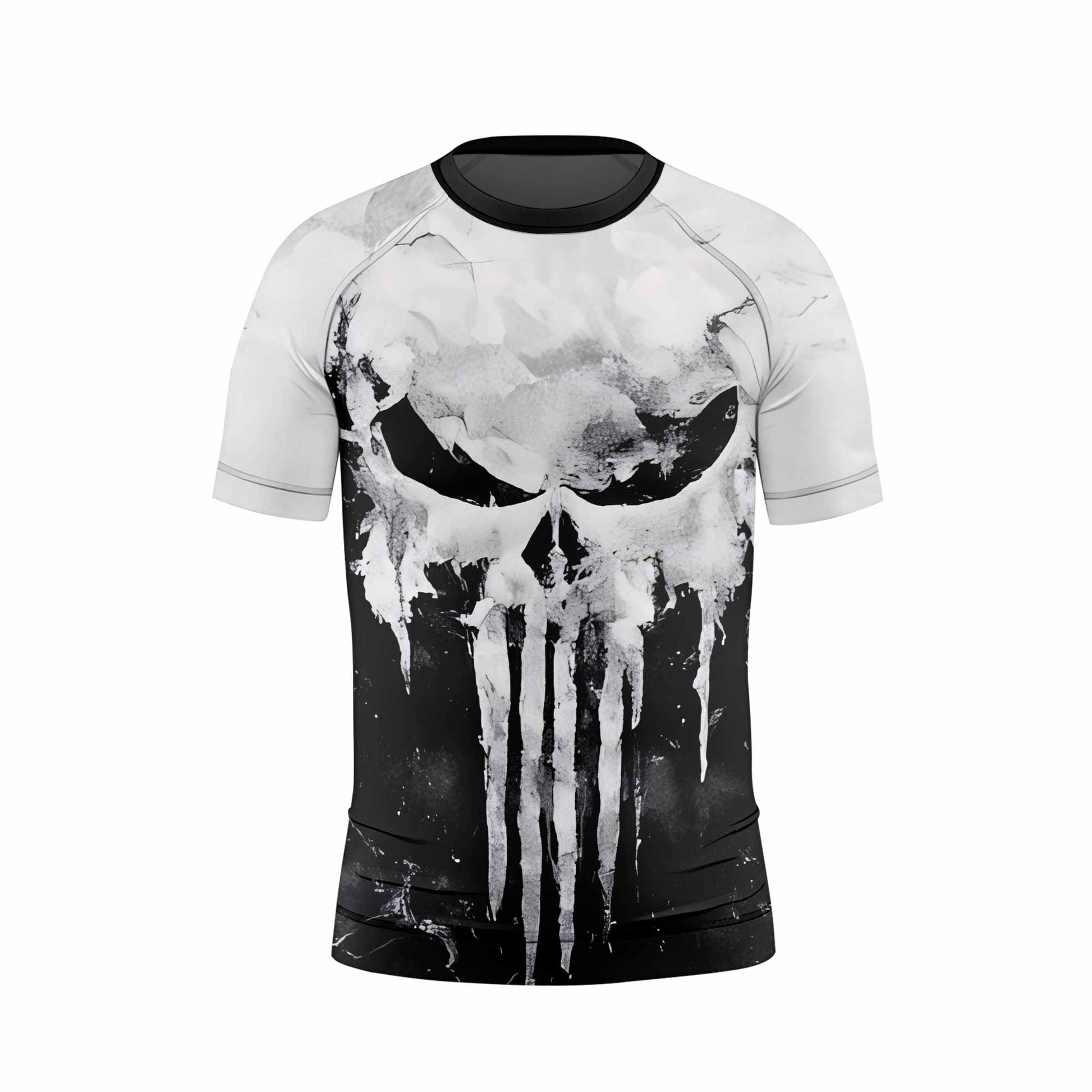 Punisher Ghost Skull Kids Rash Guard Short Sleeve - front view mockup