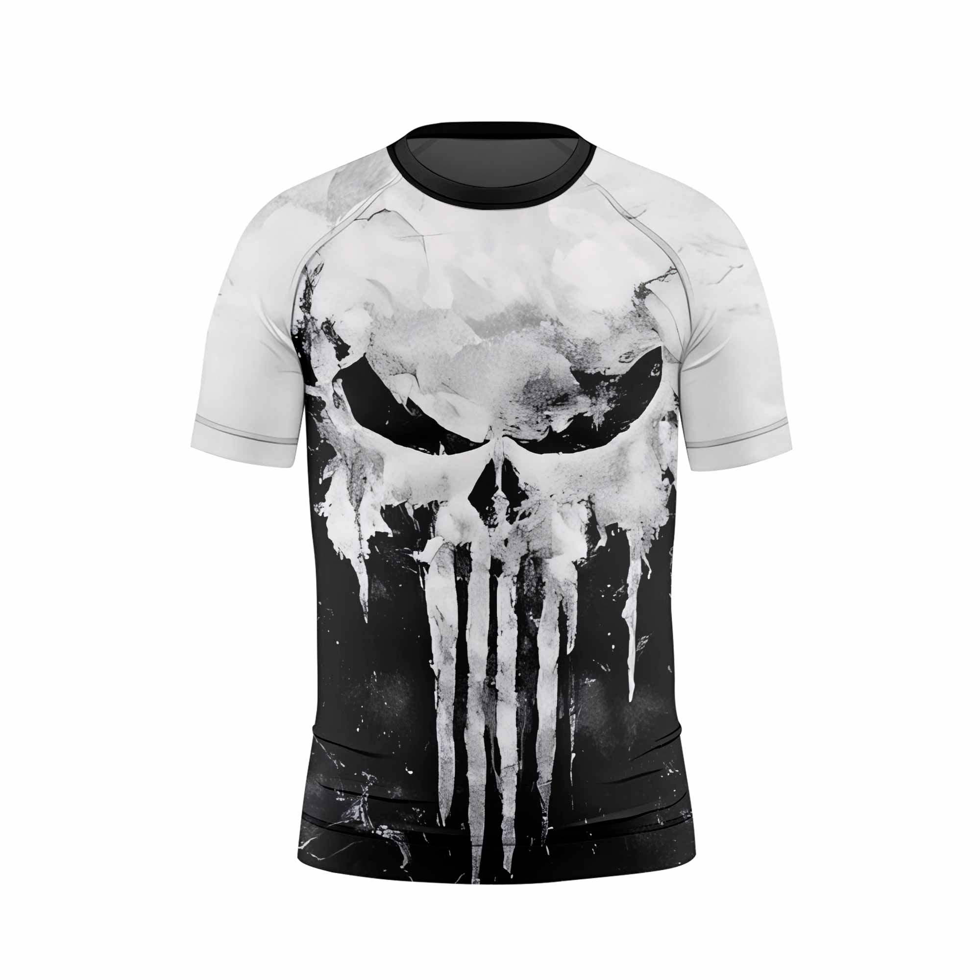 Punisher Ghost Skull Kids Rash Guard Short Sleeve - front view mockup