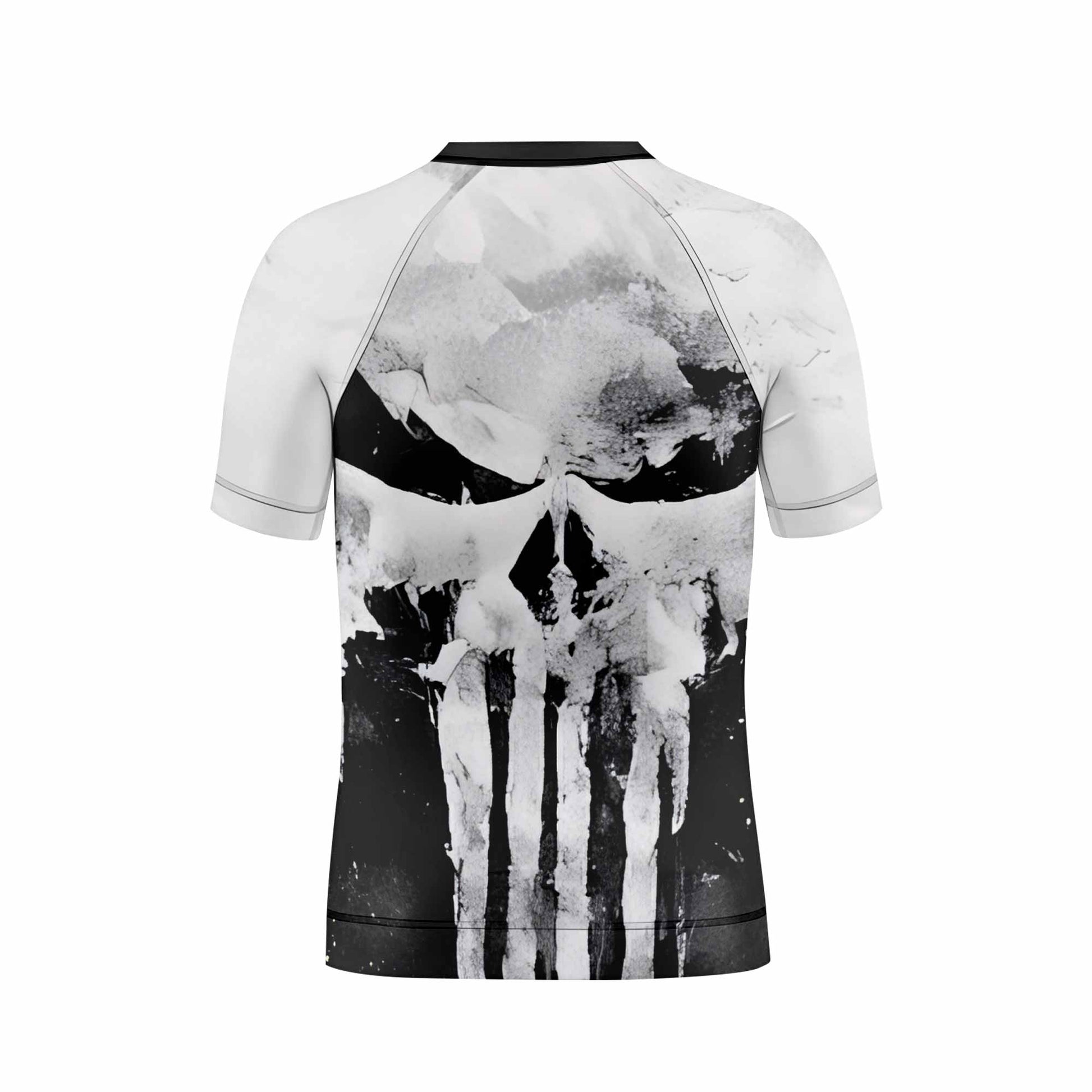 Punisher Ghost Skull Kids Rash Guard Short Sleeve - back view mockup