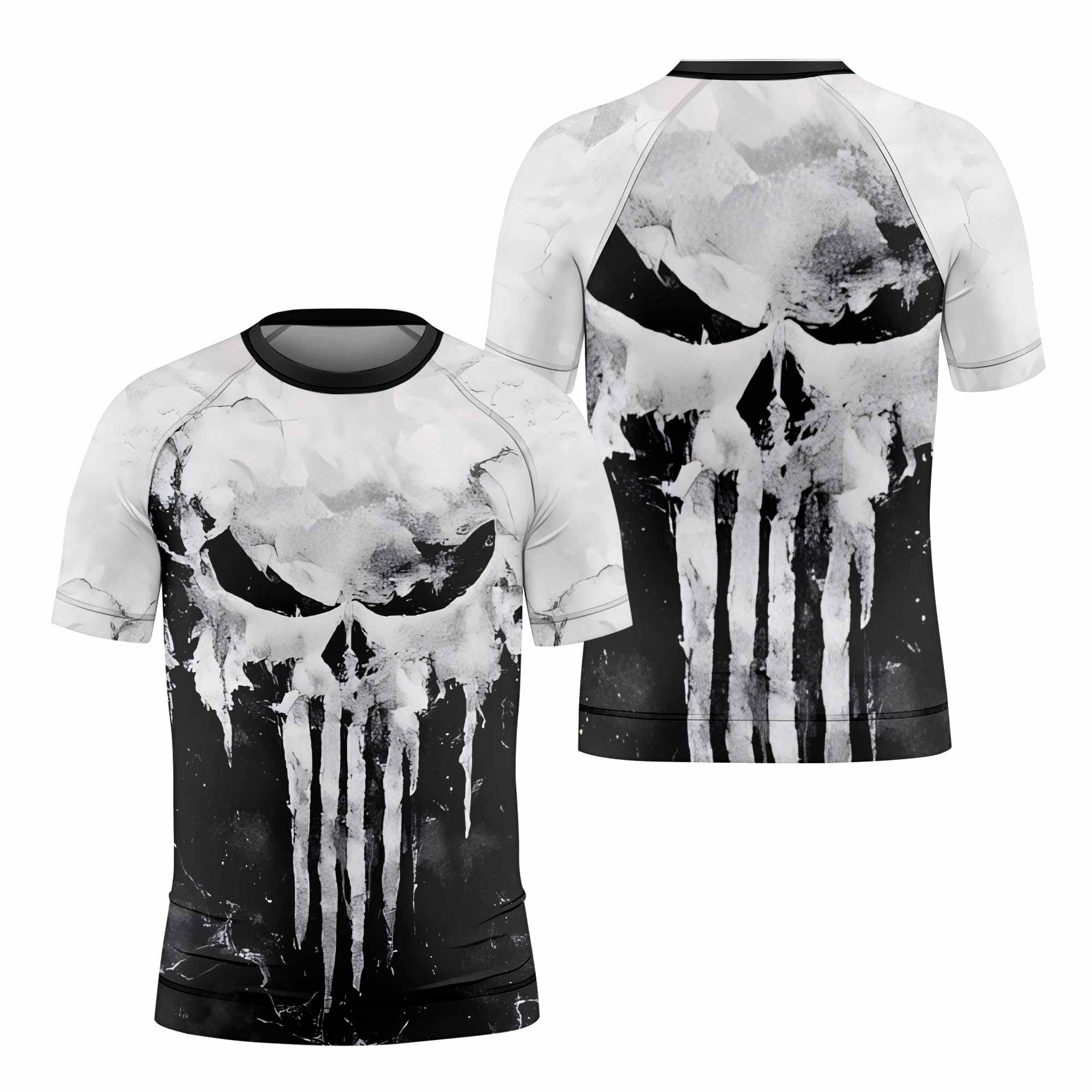 Punisher Ghost Skull Kids Rash Guard Short Sleeve - front view mockup