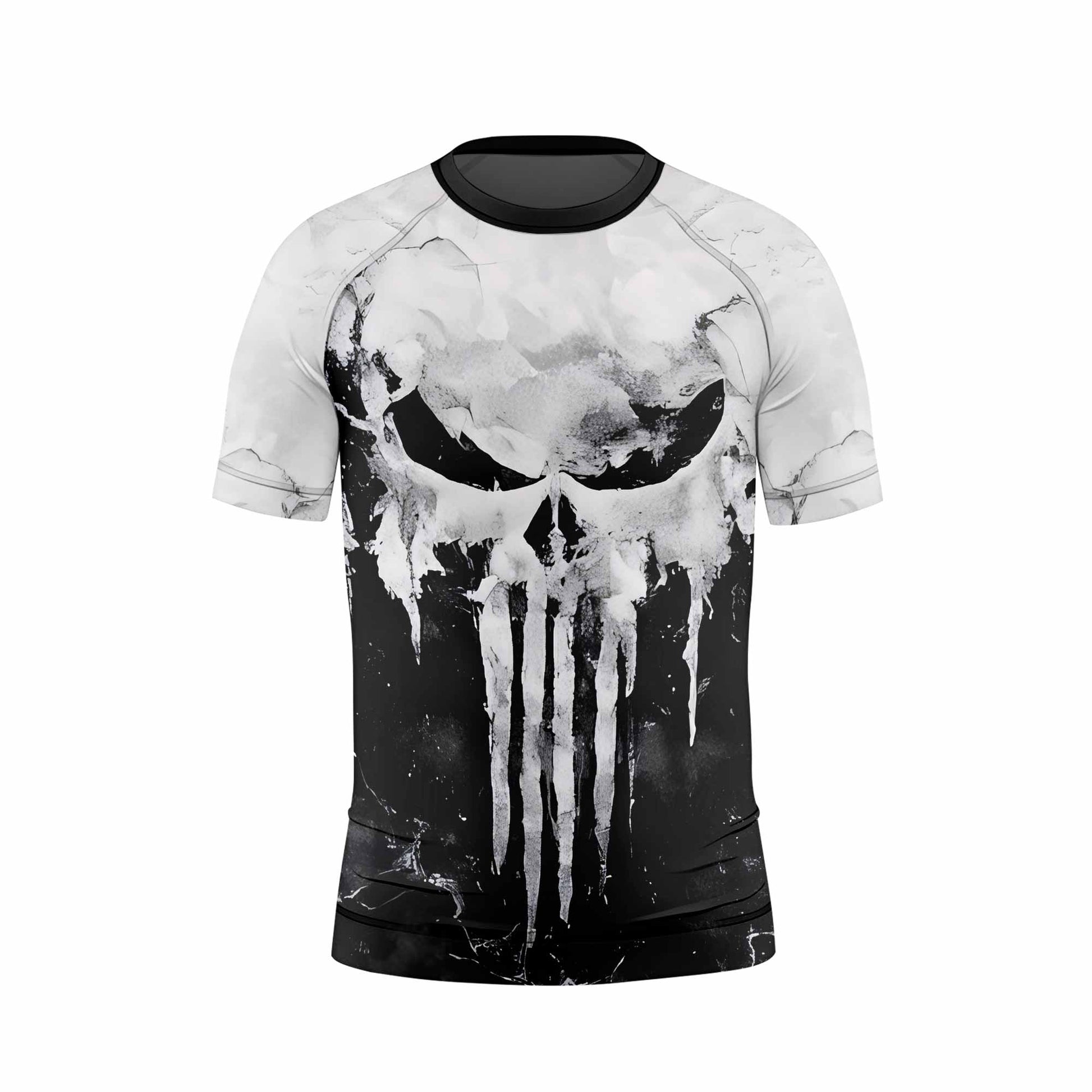 Punisher Ghost Skull Kids Rash Guard Short Sleeve - back view mockup