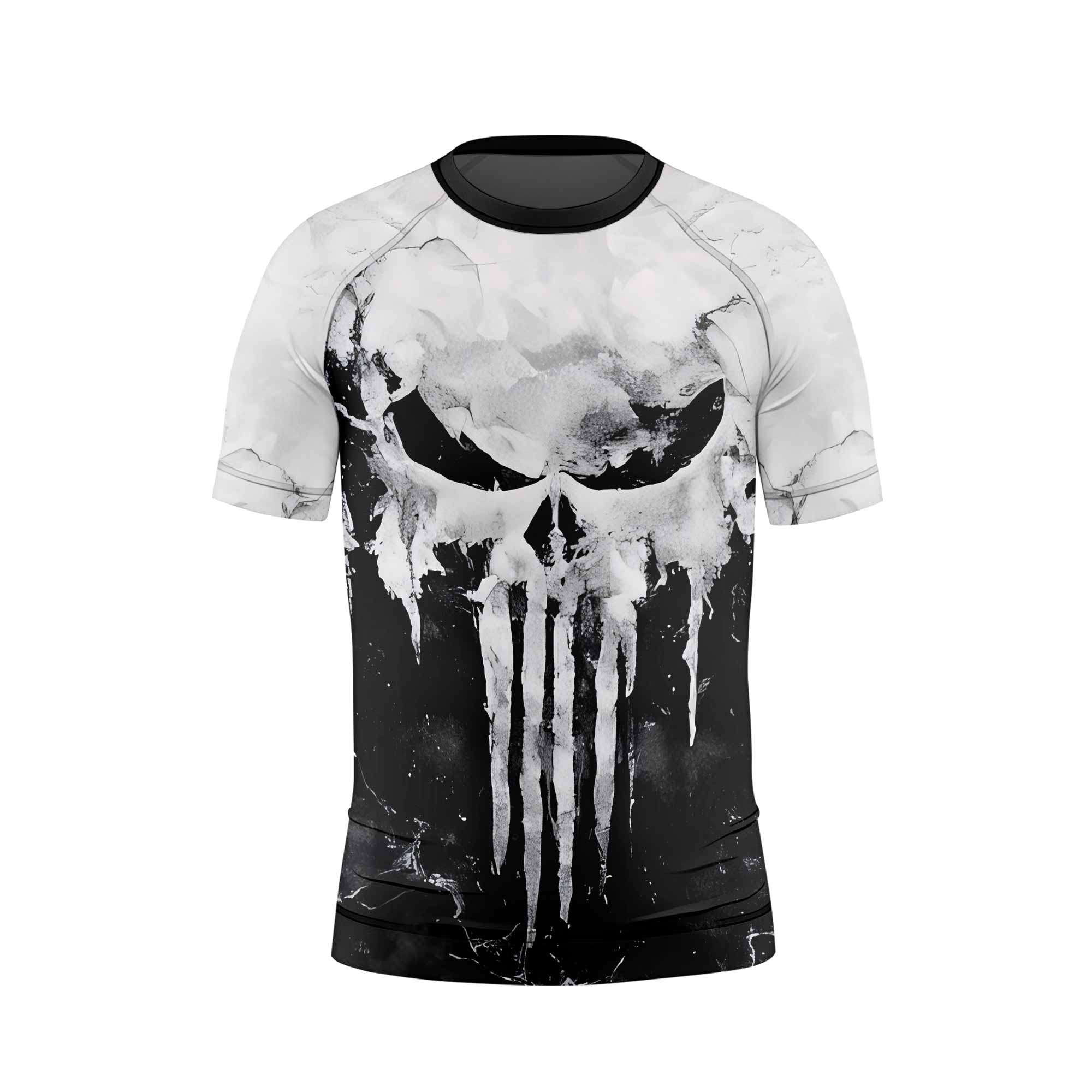 Punisher Ghost Skull Kids Rash Guard Short Sleeve - back view mockup