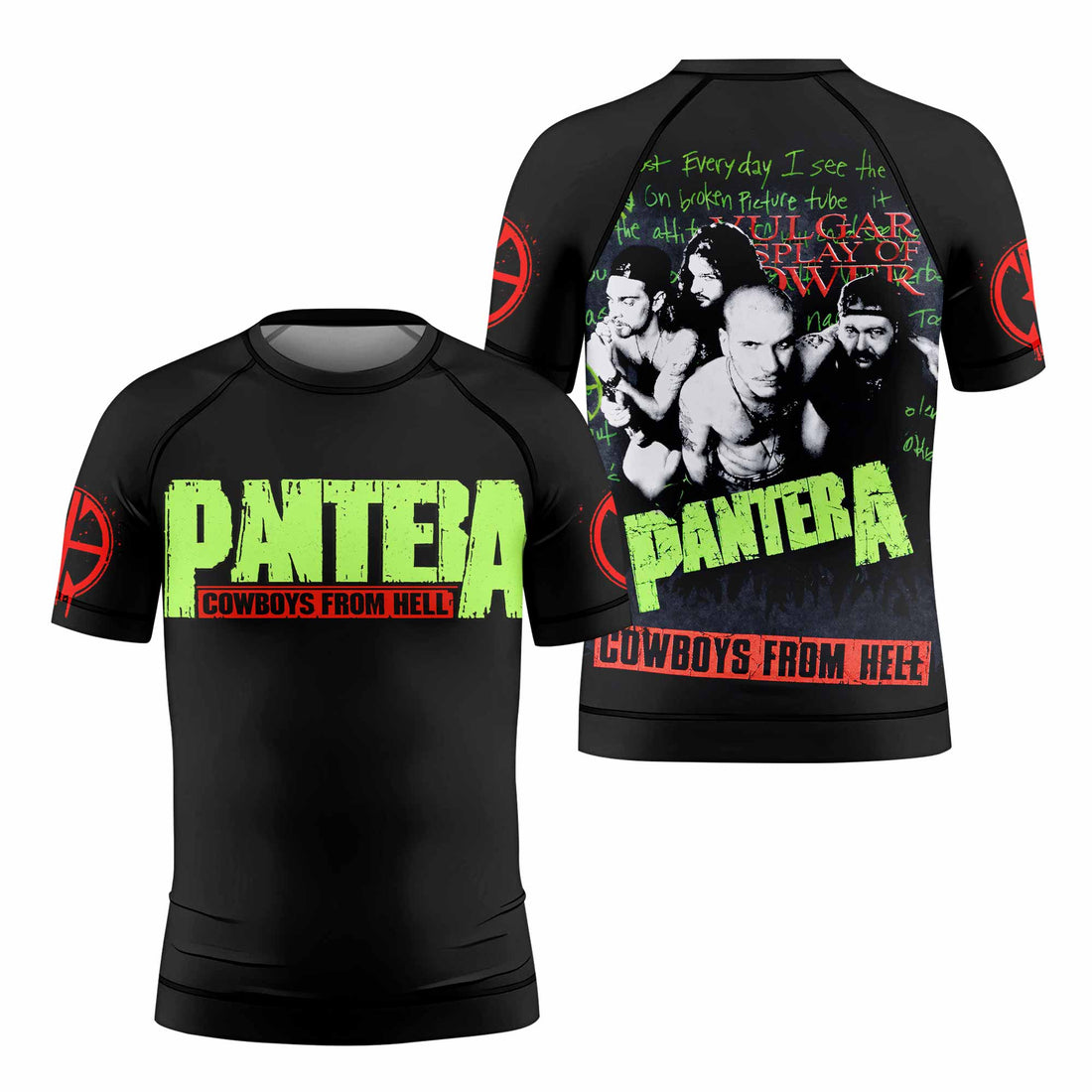 Pantera Cowboys From Hell Kids Rash Guard Short Sleeve - front and back view