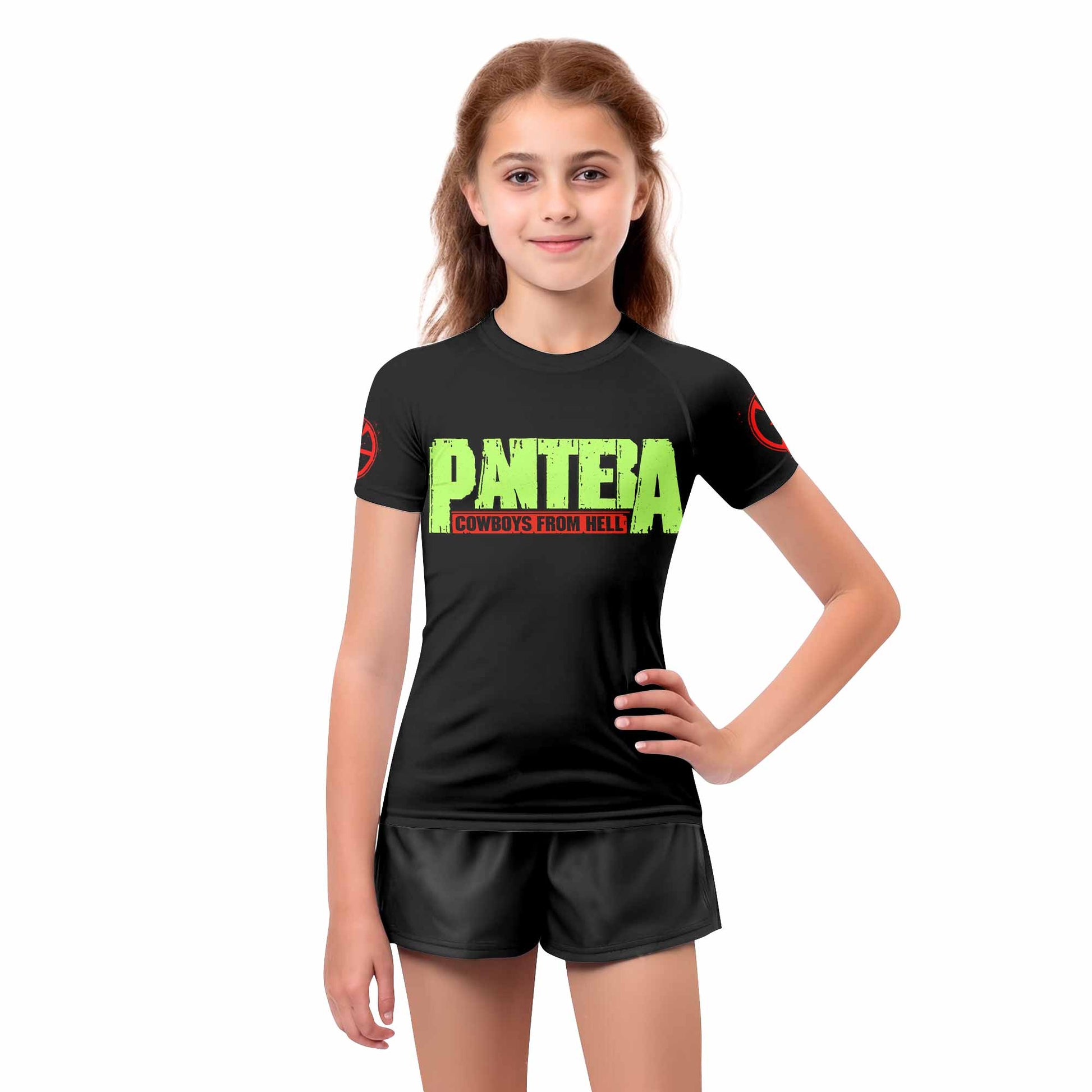 Pantera Cowboys From Hell Kids Rash Guard Short Sleeve - girl's lifestyle view
