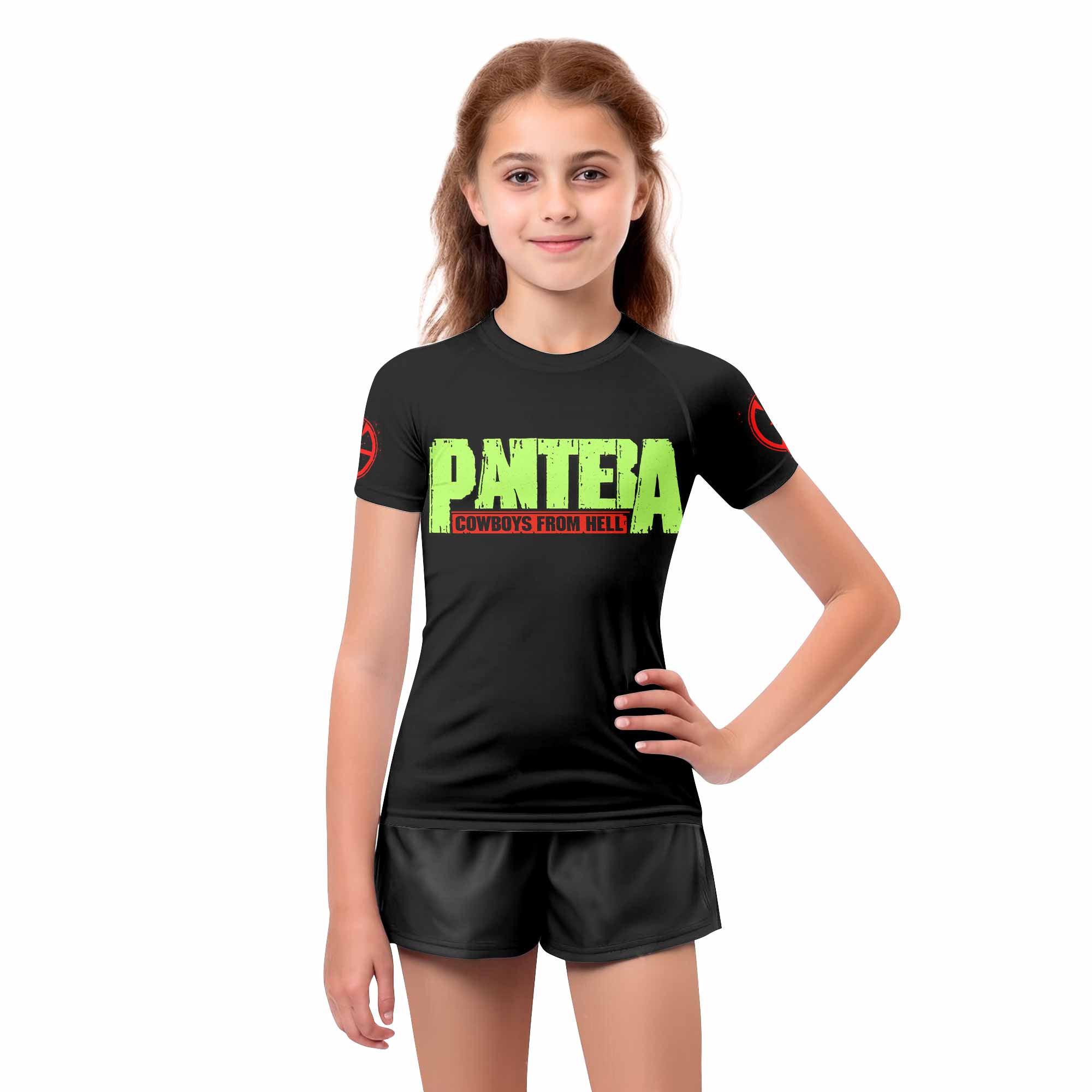 Pantera Cowboys From Hell Kids Rash Guard Short Sleeve - girl's lifestyle view