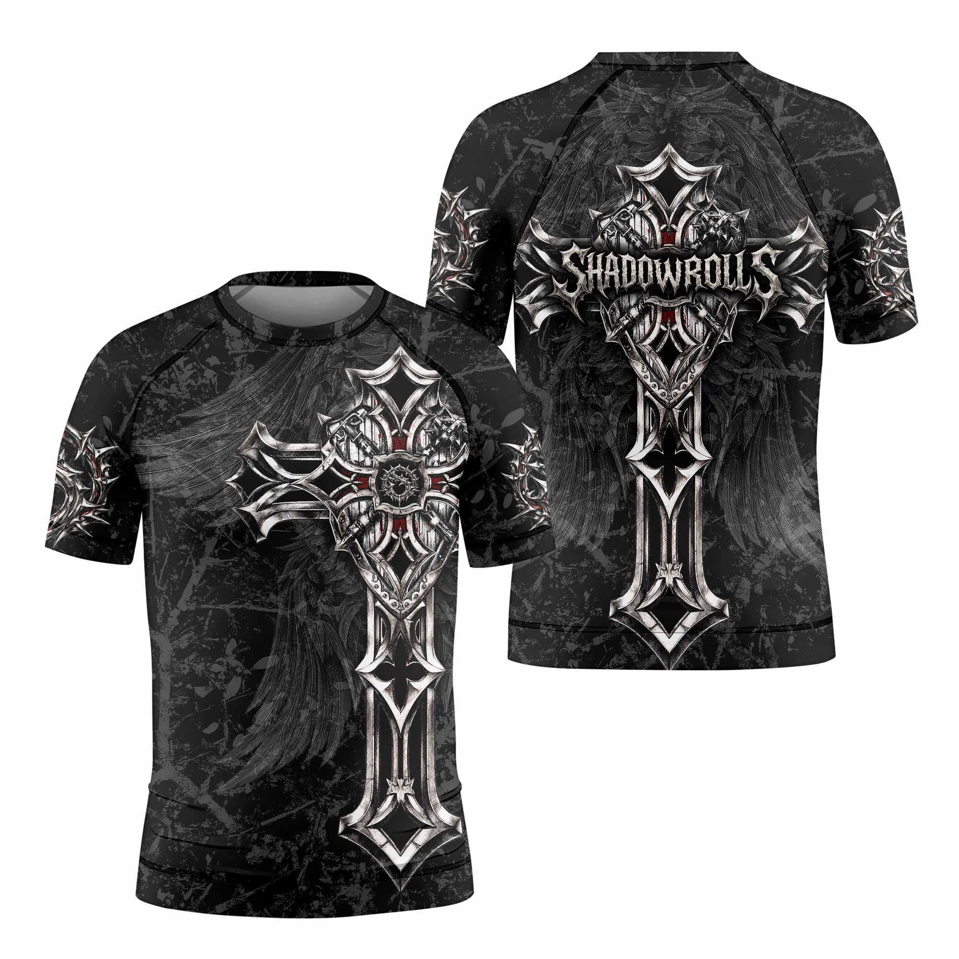 Crown of Thorns Cross Kids Rash Guard Short Sleeve - front view mockup