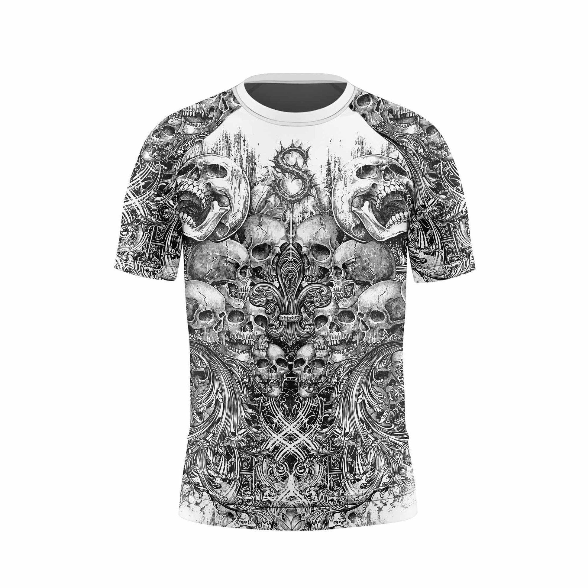 Memento Mori Skull Kids Rash Guard Short Sleeve - back view mockup
