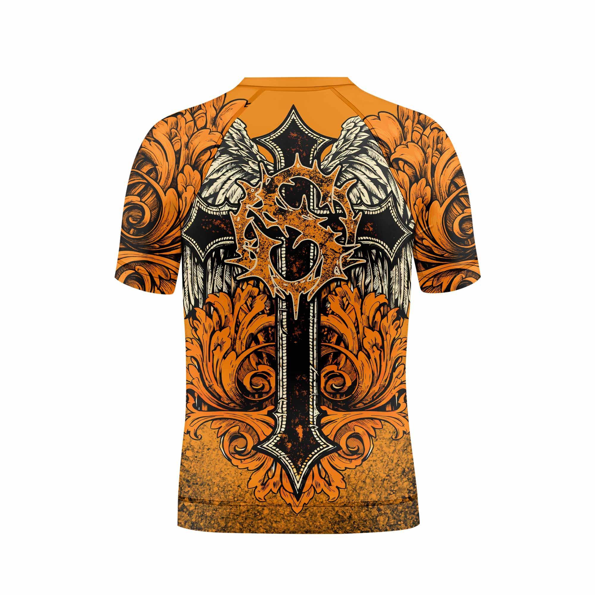 Faith Over Fear Crown Cross Kids Rash Guard Short Sleeve - boy's lifestyle view