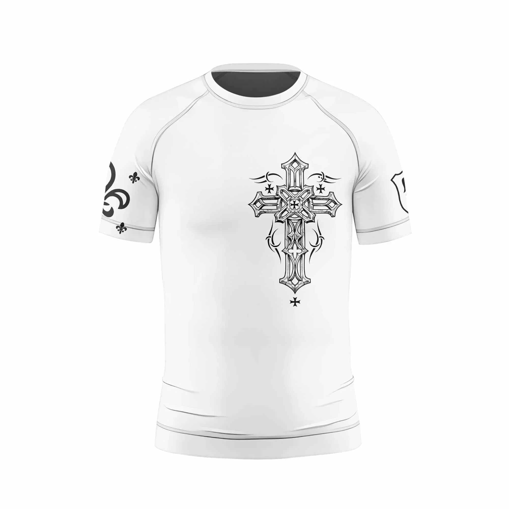 Angel Wings Cross Kids Rash Guard Short Sleeve - back view mockup