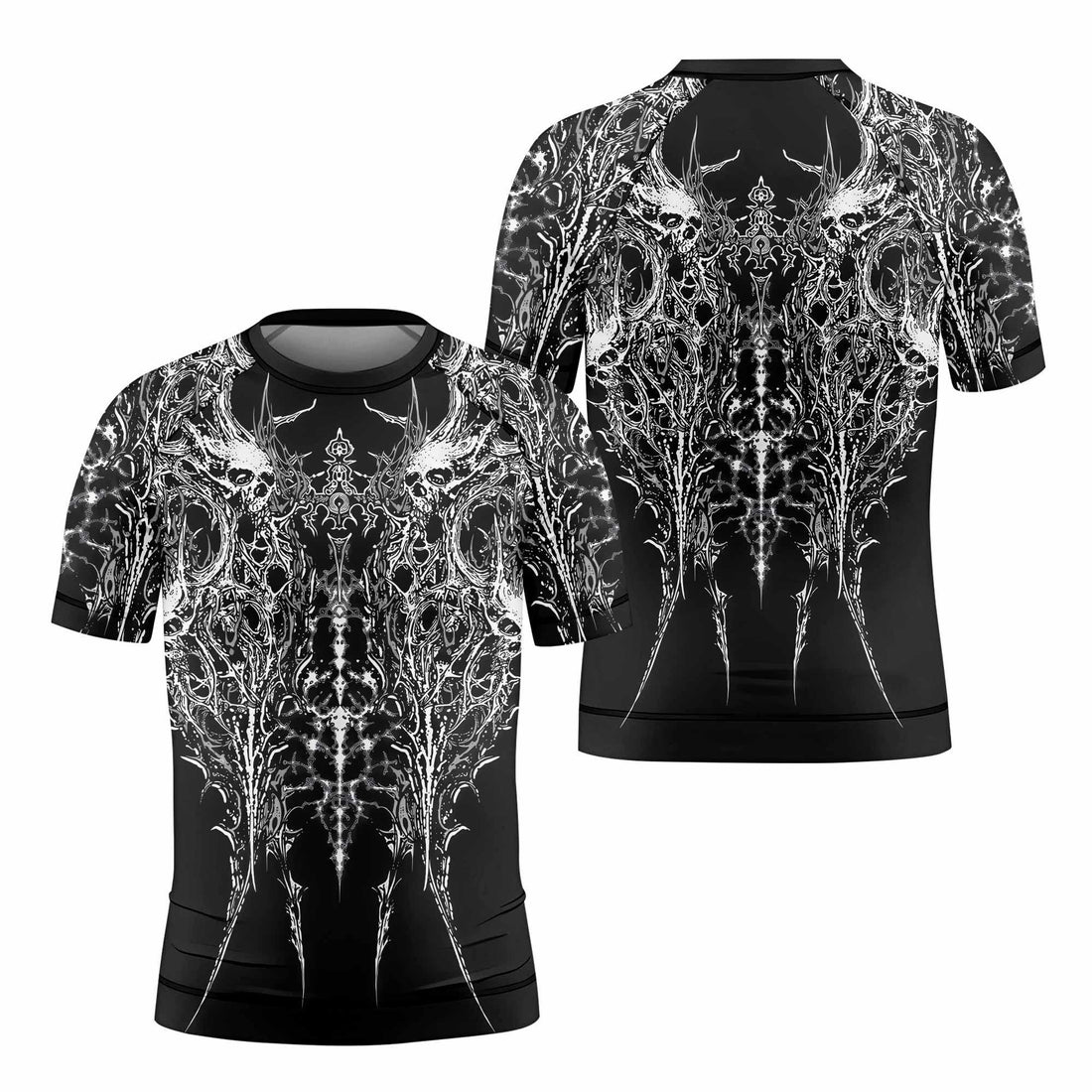 Mortalis Dark Spine Kids Rash Guard Short Sleeve - front and back view