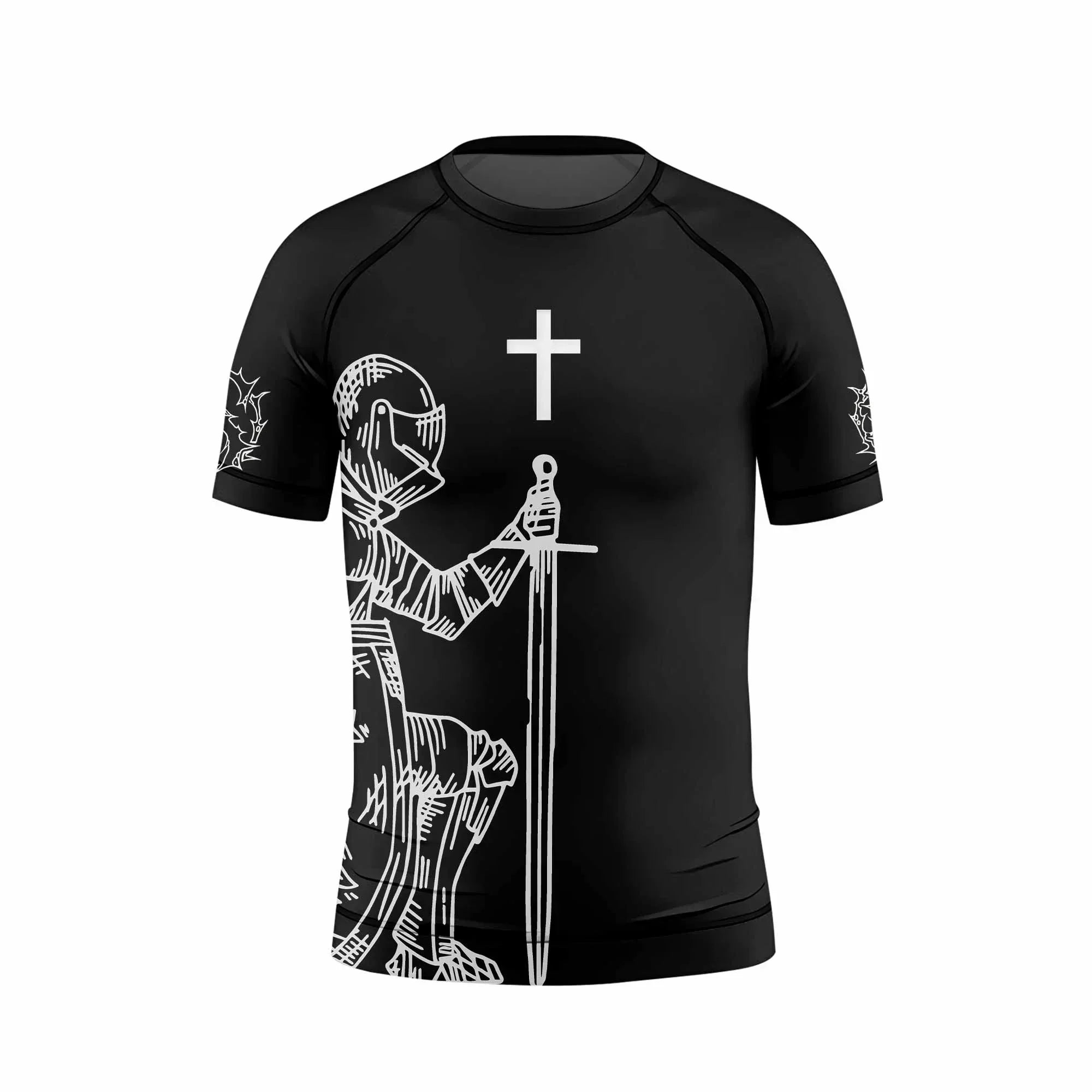 Give Me an Army Rosary Kids Rash Guard Short Sleeve - back view mockup