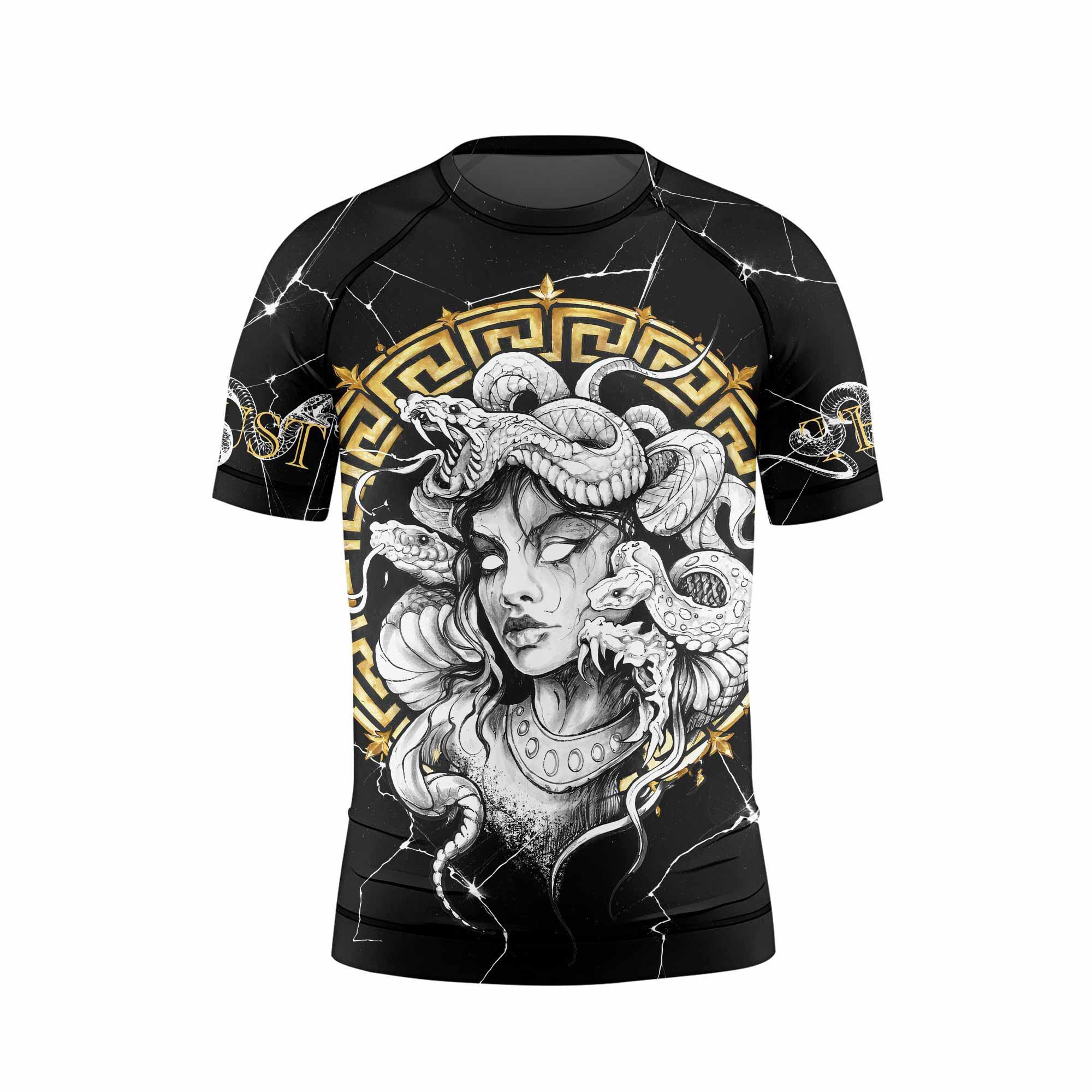 Medusa Snake Kids Rash Guard Short Sleeve - back view mockup