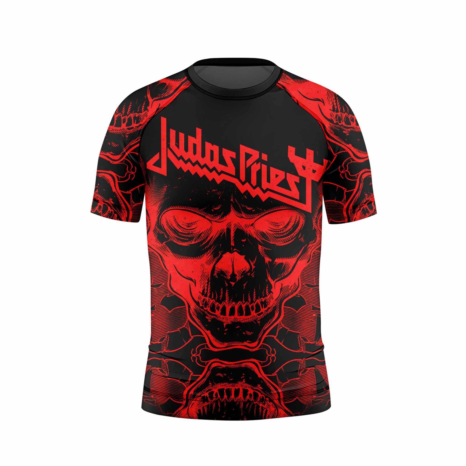 Judas Priest Skull Kids Rash Guard Short Sleeve - back view mockup