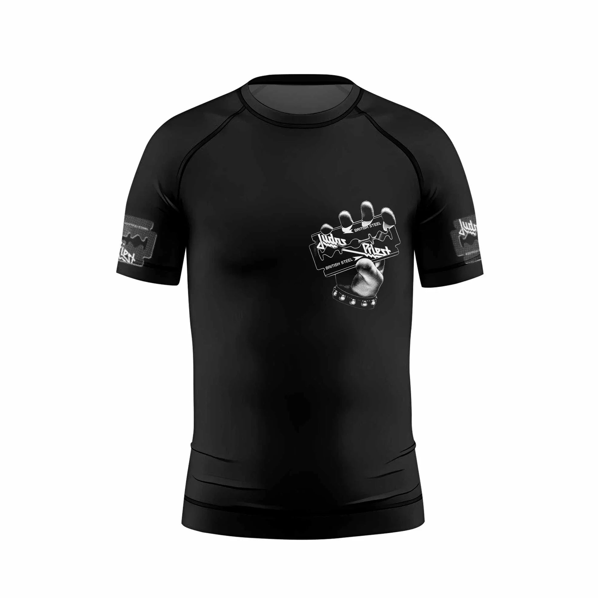 Judas Priest British Steel Kids Rash Guard Short Sleeve - back view mockup