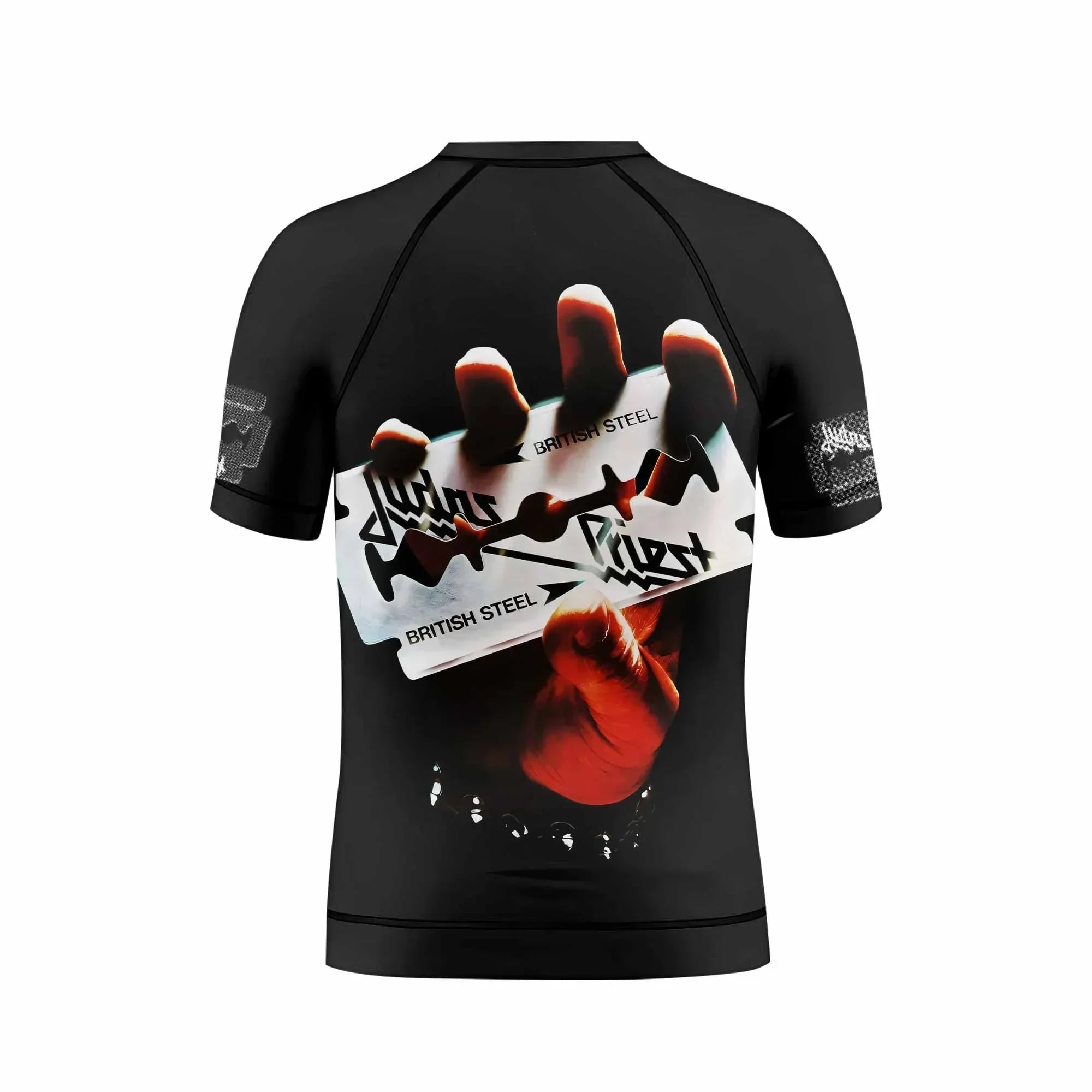 Judas Priest British Steel Kids Rash Guard Short Sleeve - boy's lifestyle view