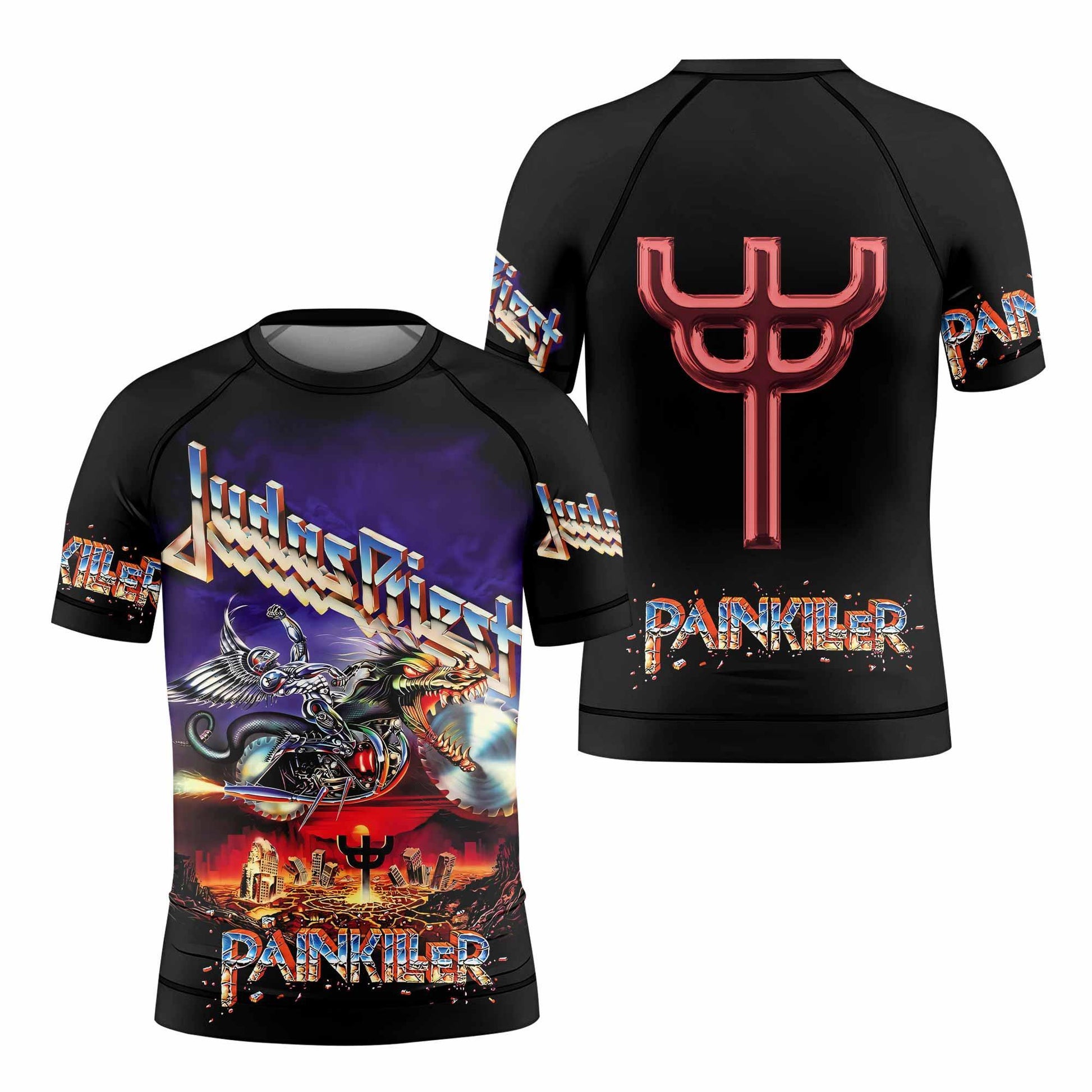 Judas Priest Painkiller Kids Rash Guard Short Sleeve - front view mockup