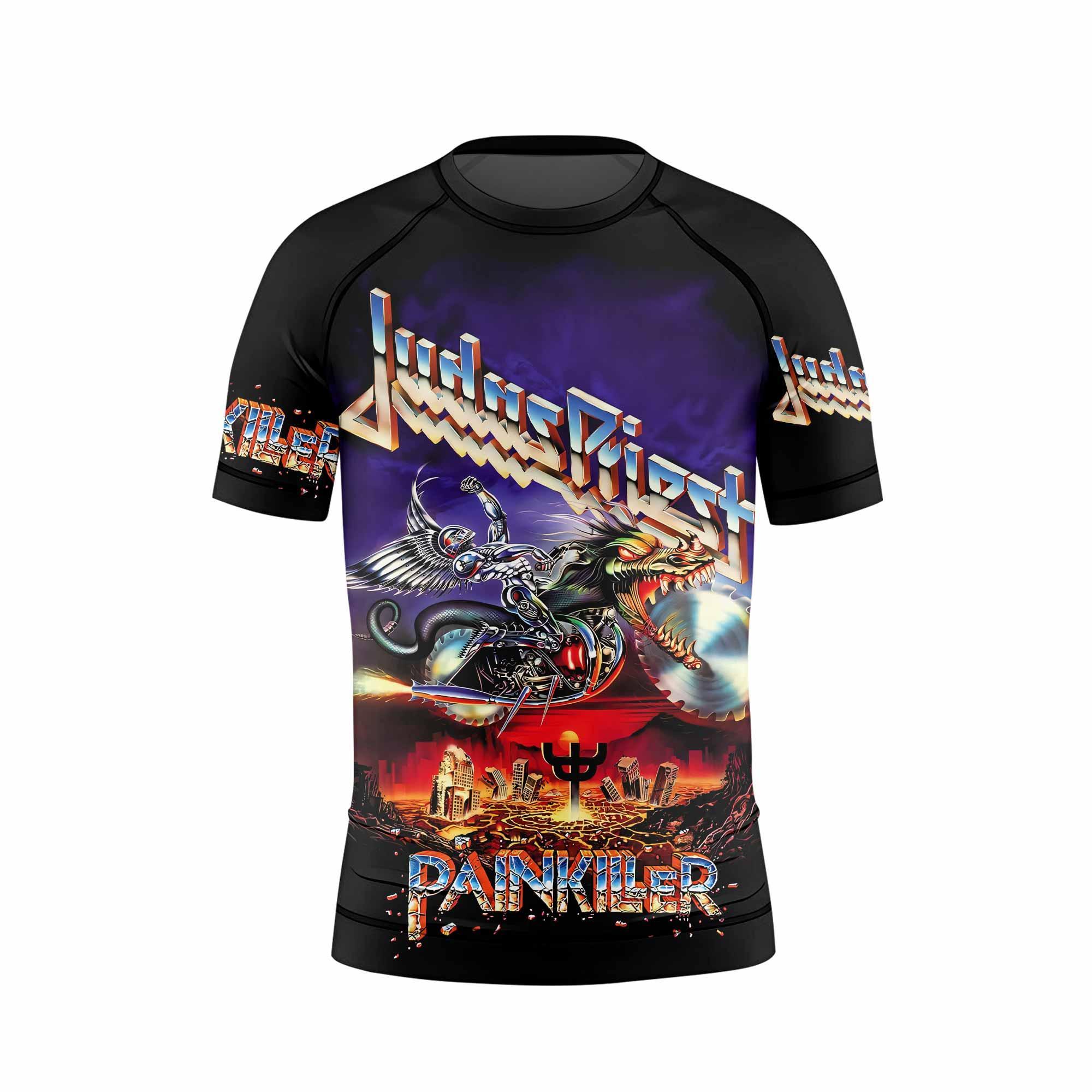 Judas Priest Painkiller Kids Rash Guard Short Sleeve - back view mockup