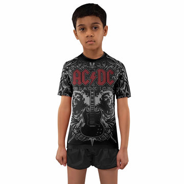 AC/DC Black Ice Kids Rash Guard Short Sleeve - front and back view