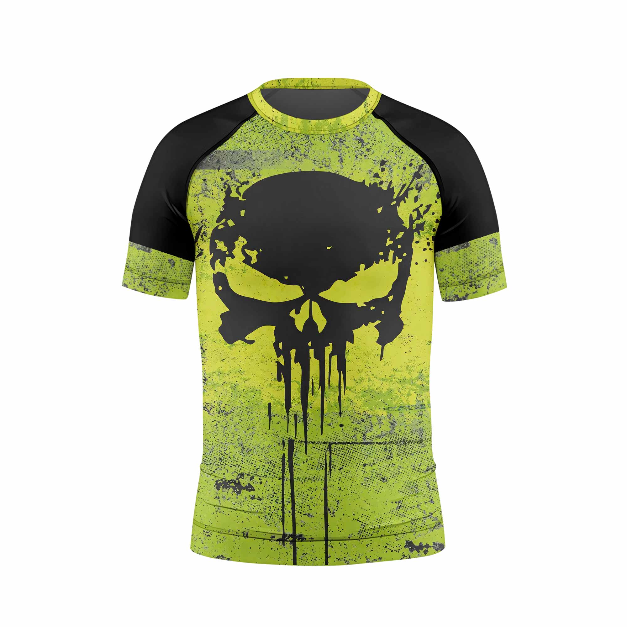 The Punisher Skull Kids Rash Guard Short Sleeve - back view mockup
