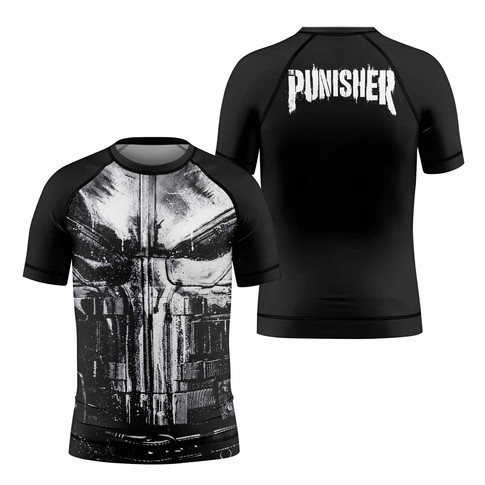 The Punisher War Mask Kids Rash Guard Short Sleeve - front view mockup