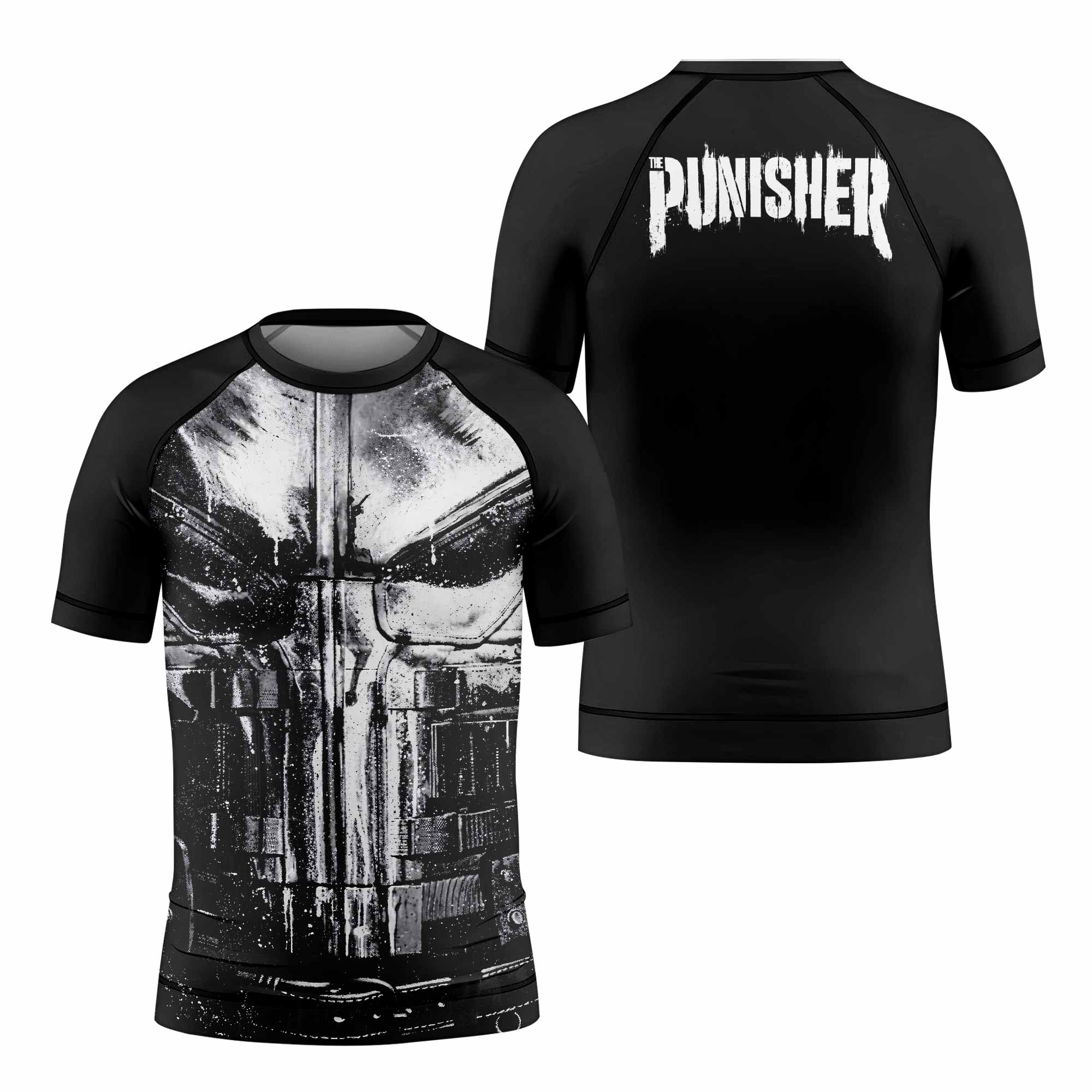 The Punisher War Mask Kids Rash Guard Short Sleeve - front view mockup