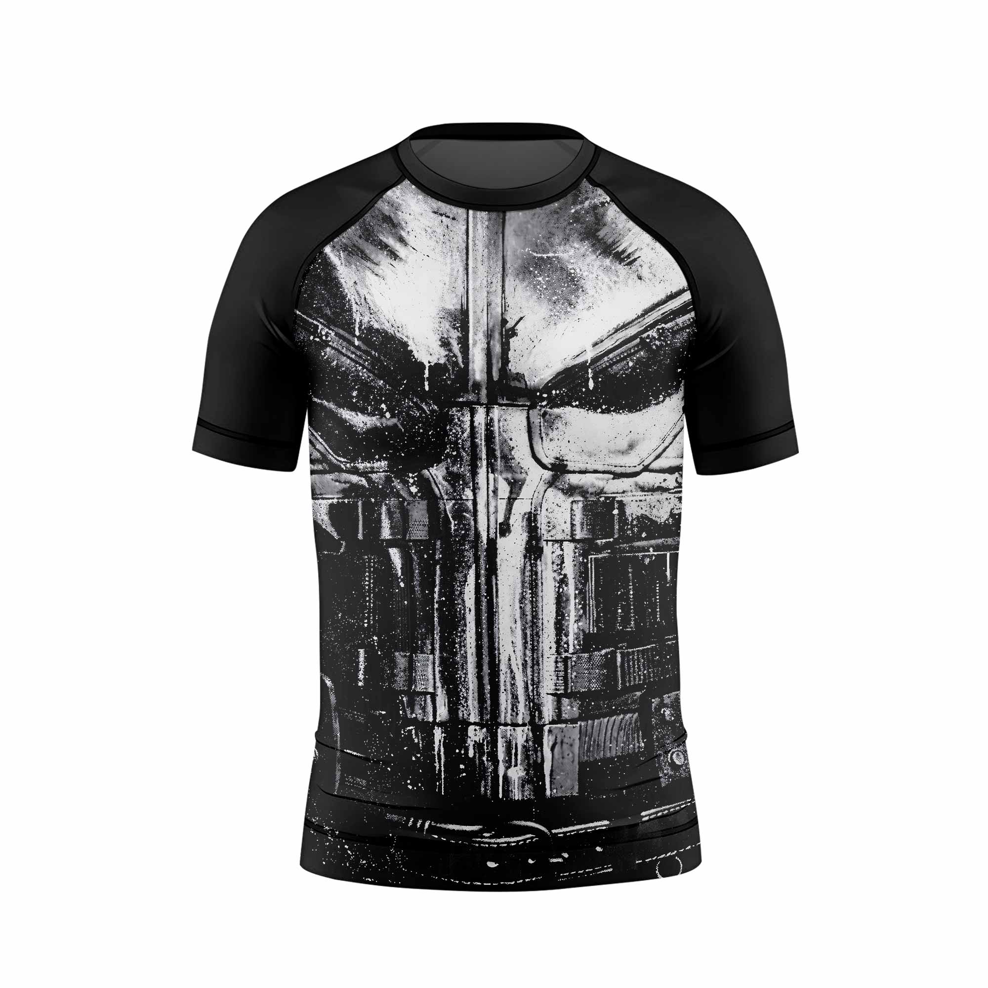 The Punisher War Mask Kids Rash Guard Short Sleeve - back view mockup