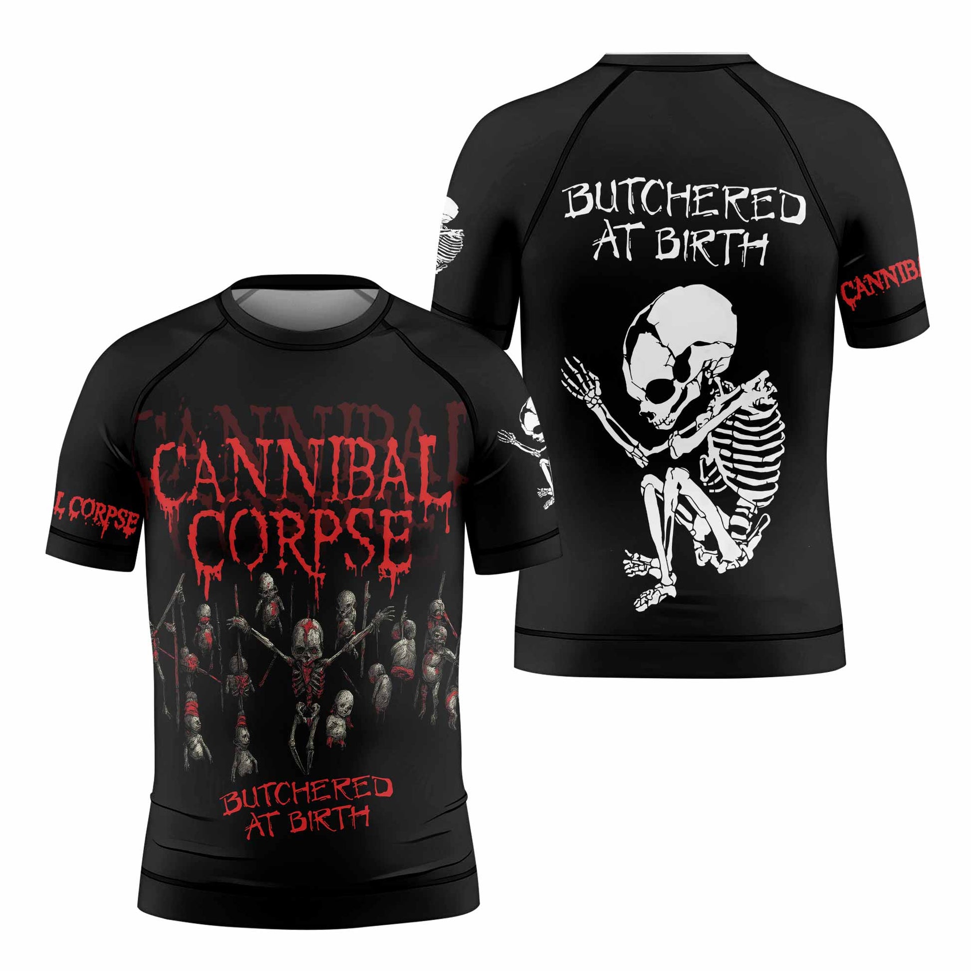 Cannibal Corpse Butchered at Birth Kids Rash Guard Short Sleeve - front view mockup