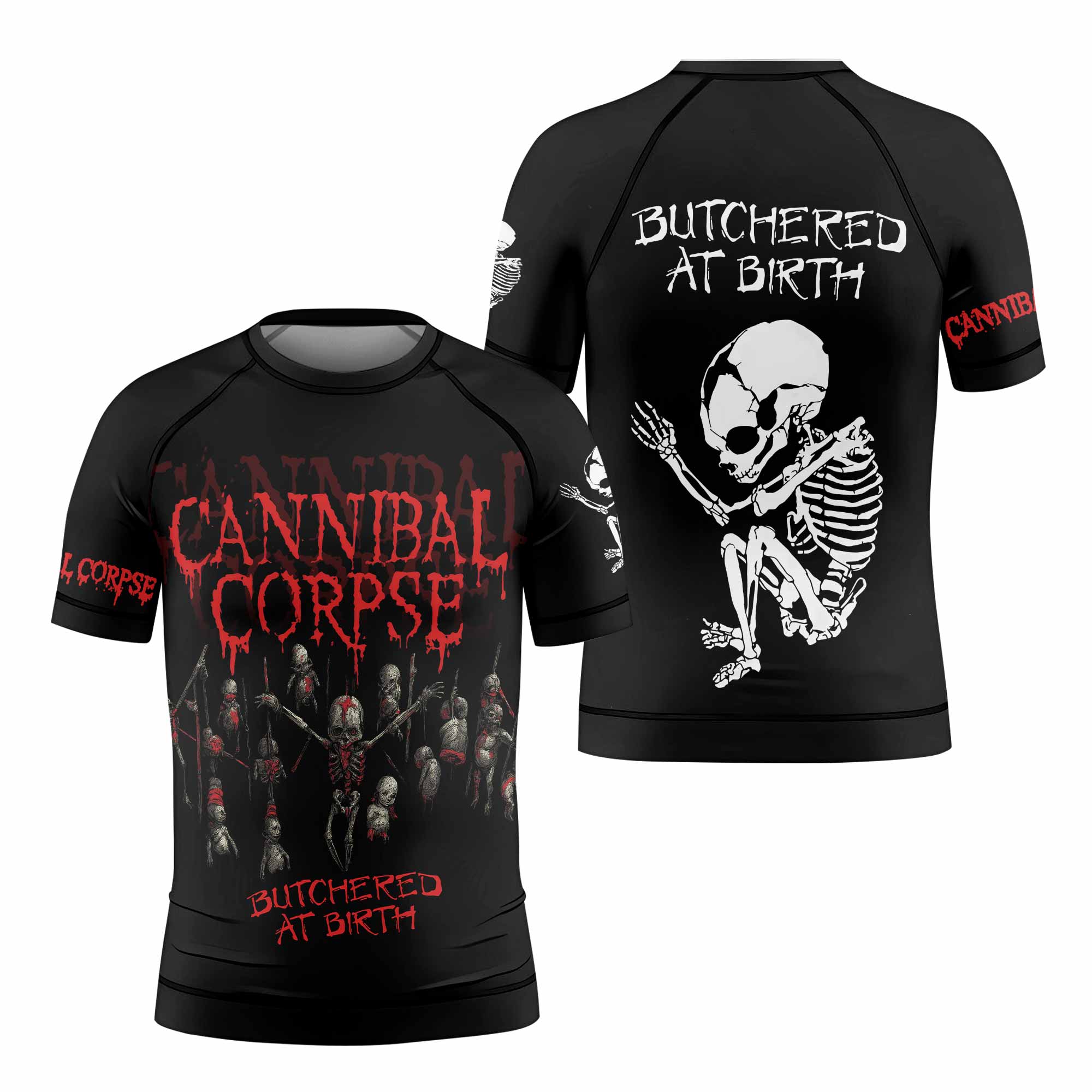 Cannibal Corpse Butchered at Birth Kids Rash Guard Short Sleeve - front view mockup