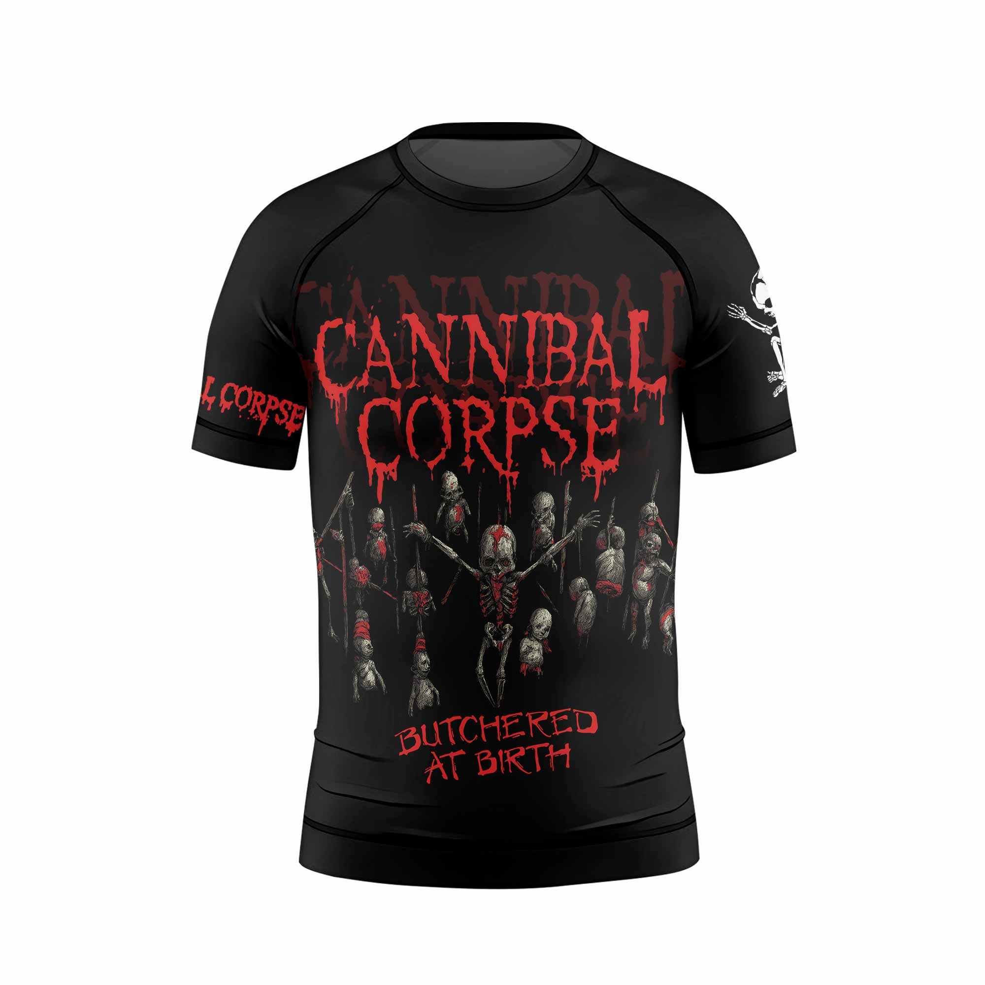 Cannibal Corpse Butchered at Birth Kids Rash Guard Short Sleeve - back view mockup
